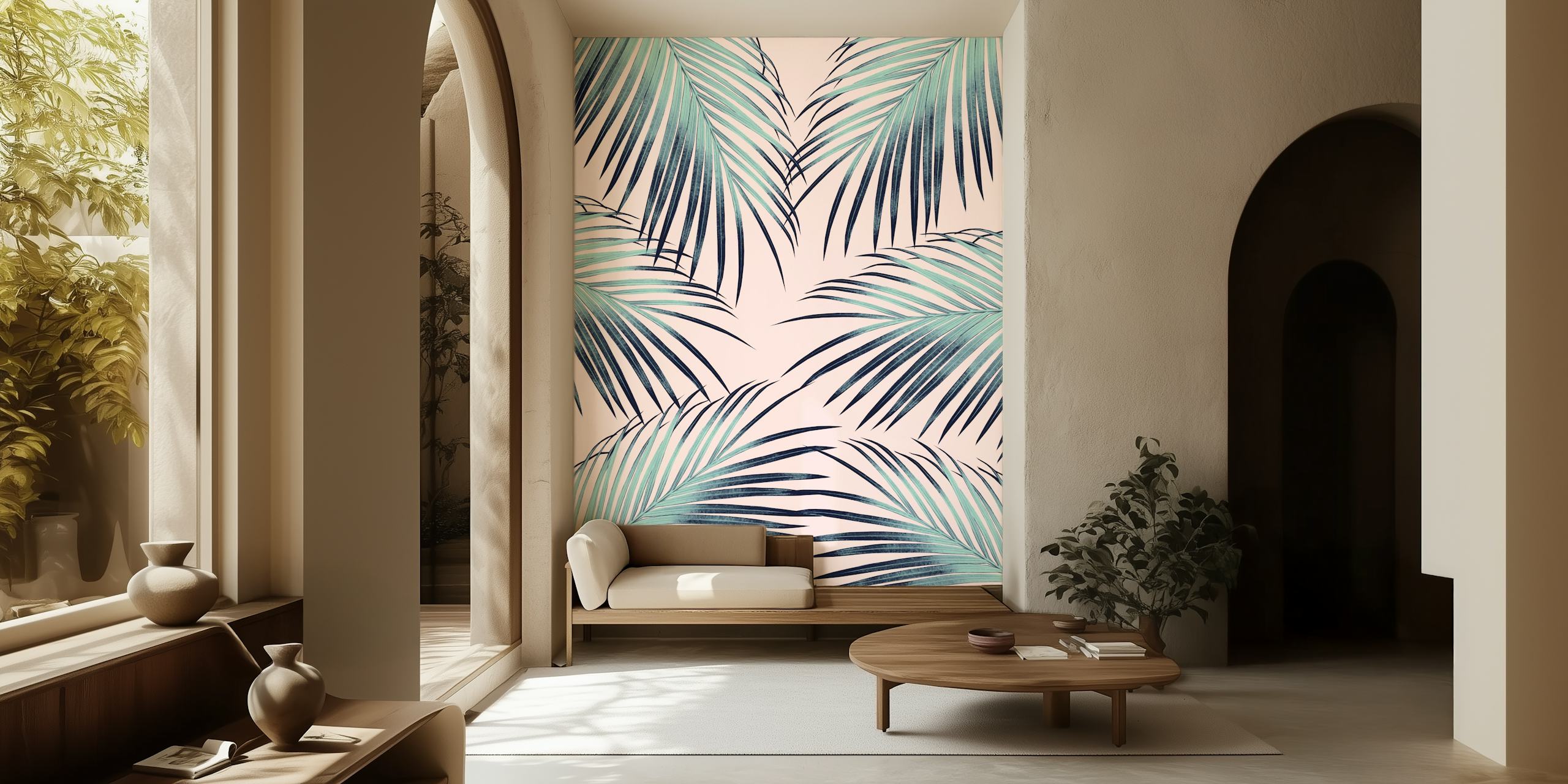 Blush Palm Leaves wallpaper in a room