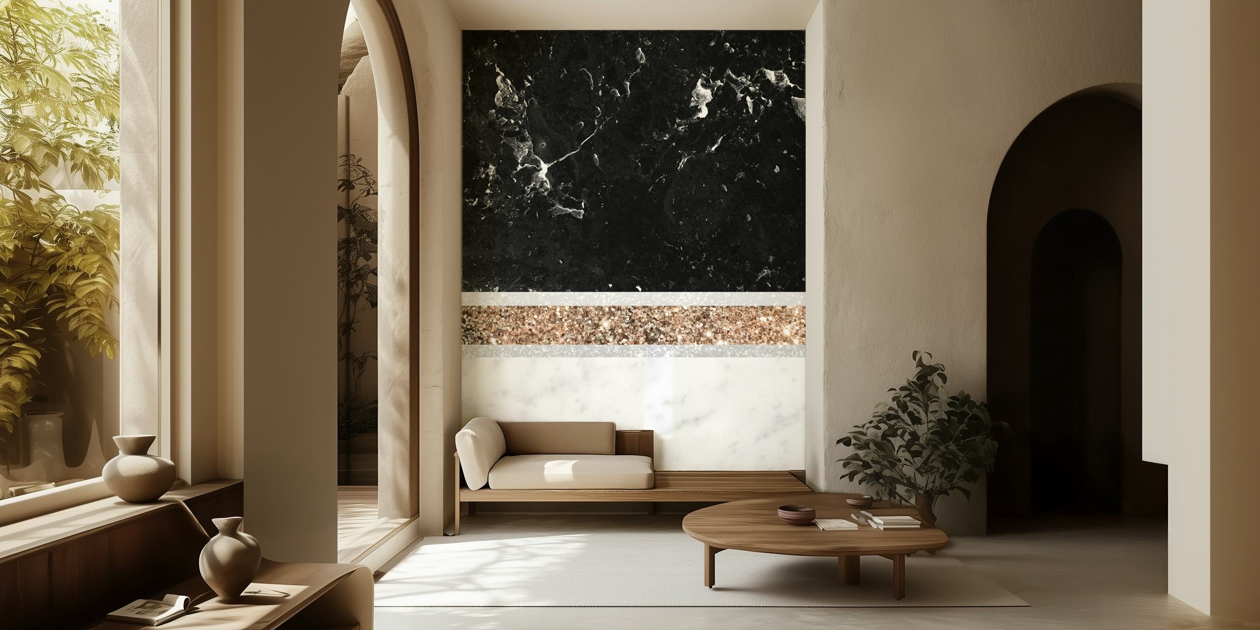 Black and white marble wallpaper with gold accents