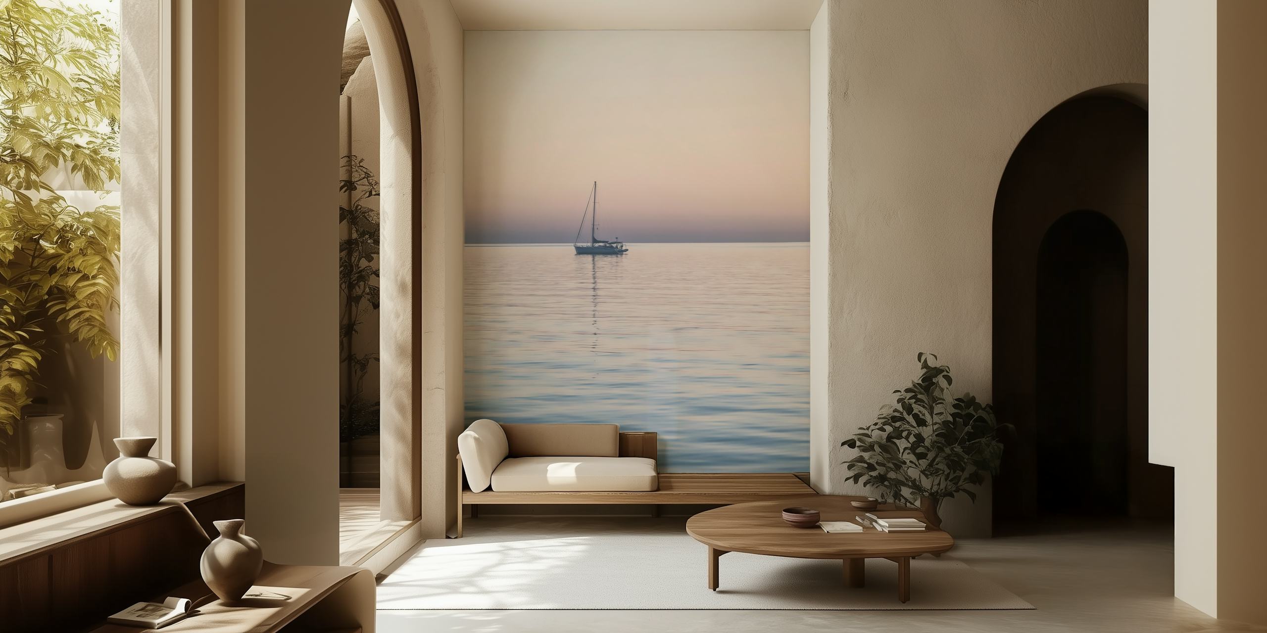 Bahama Sunset Sail Boat wallpaper in a room