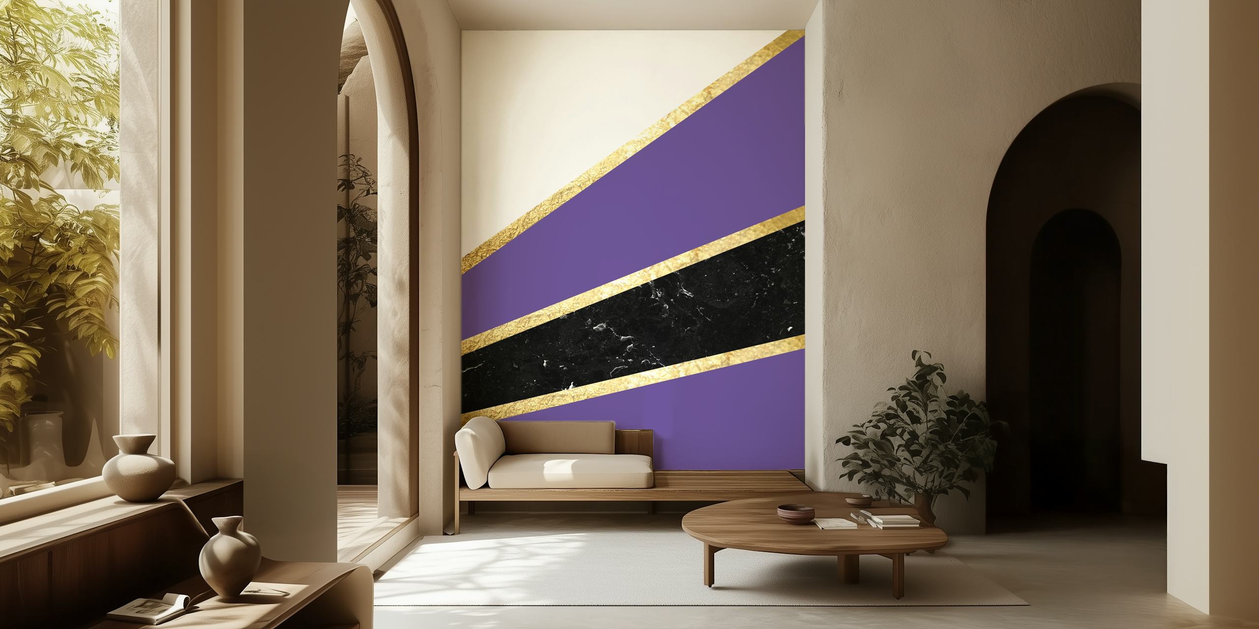 papel pintado Ultra Violet Marble Stripes en una habitación