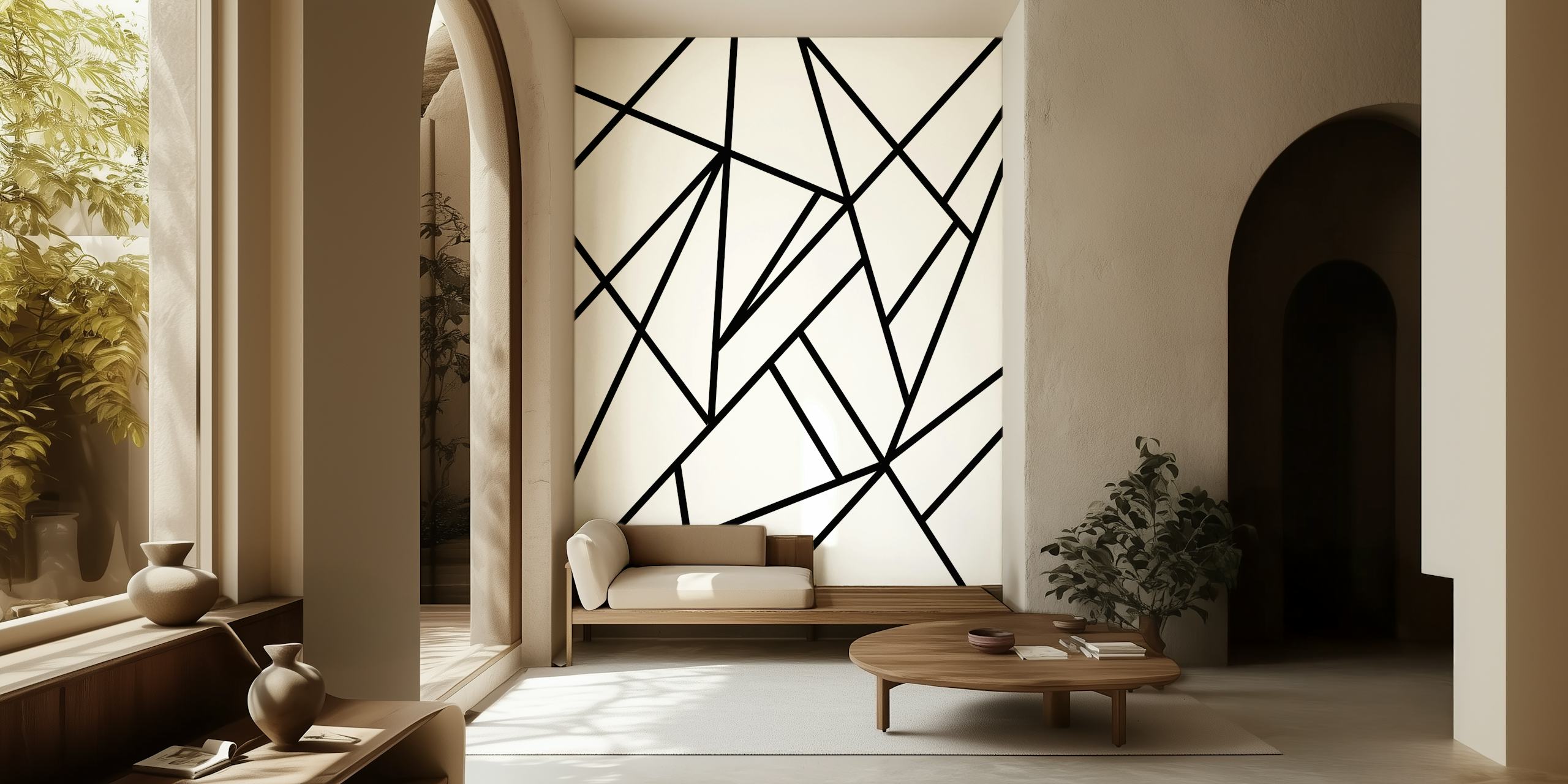Black geometric lines on a white background wallpaper