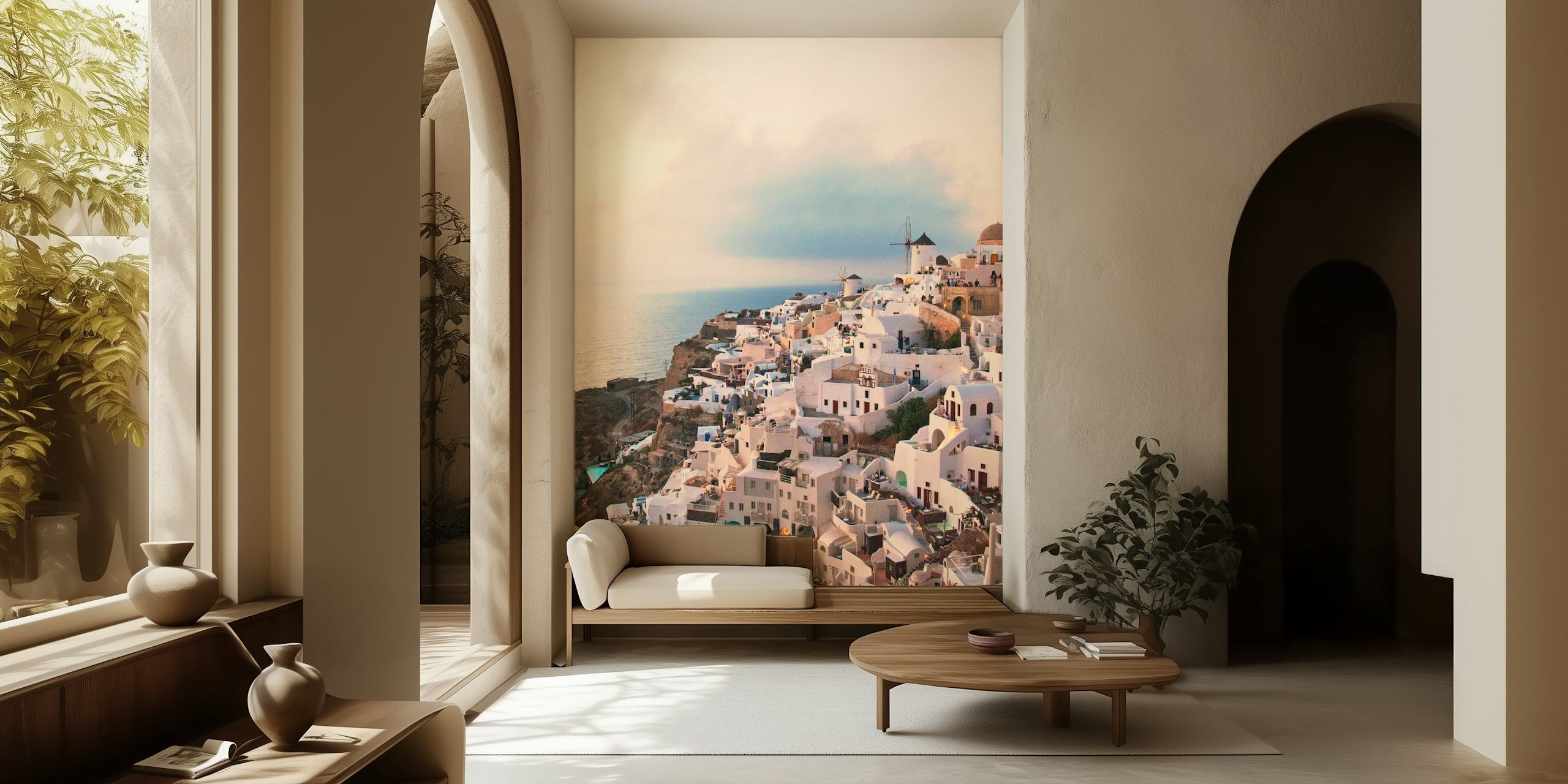 Fototapete Häuser von Santorini bei Sonnenuntergang