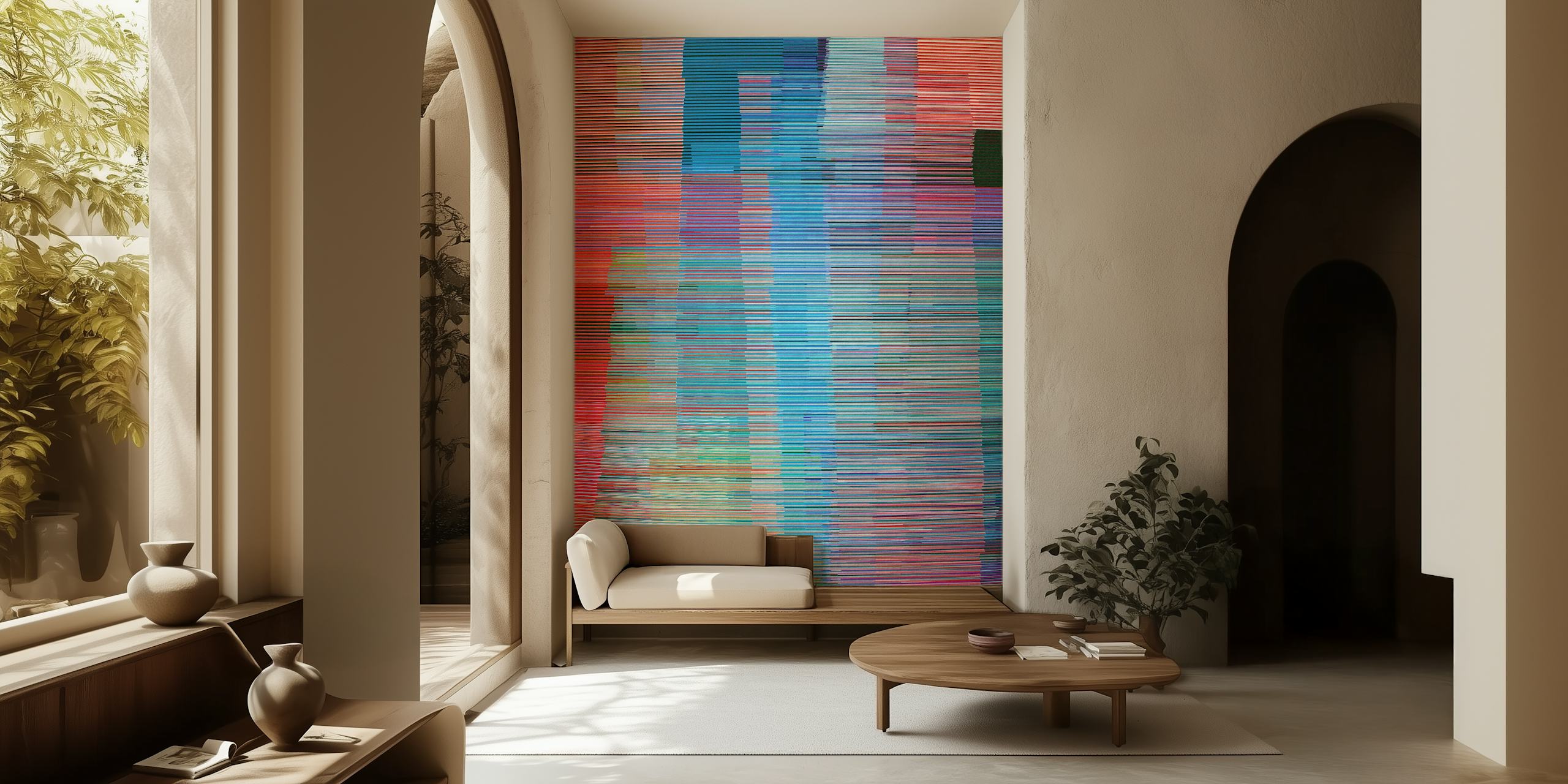 Colored lines wallpaper in a room