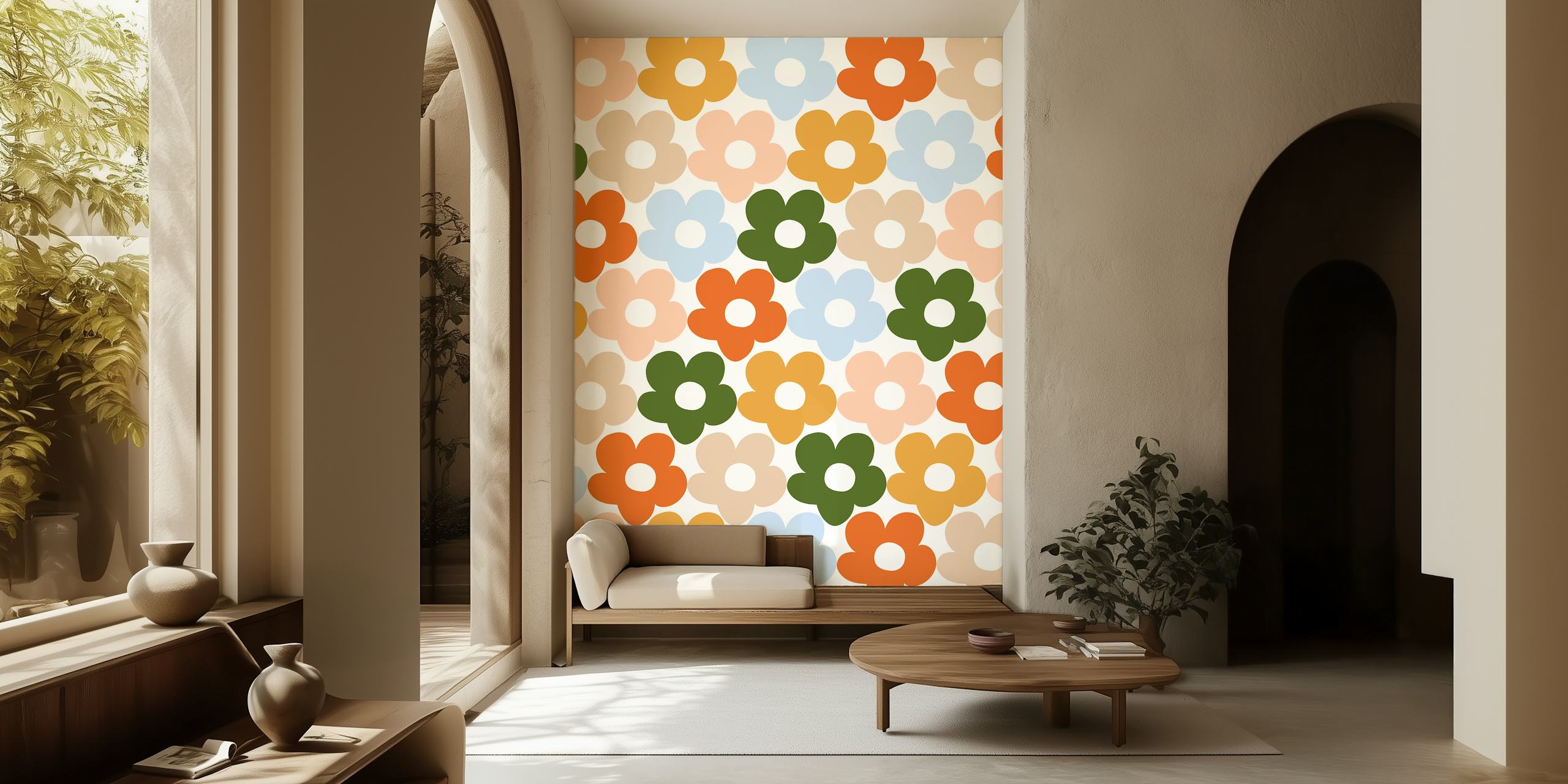 Papel pintado Retro Daisy Pattern Dream 2 en una habitación