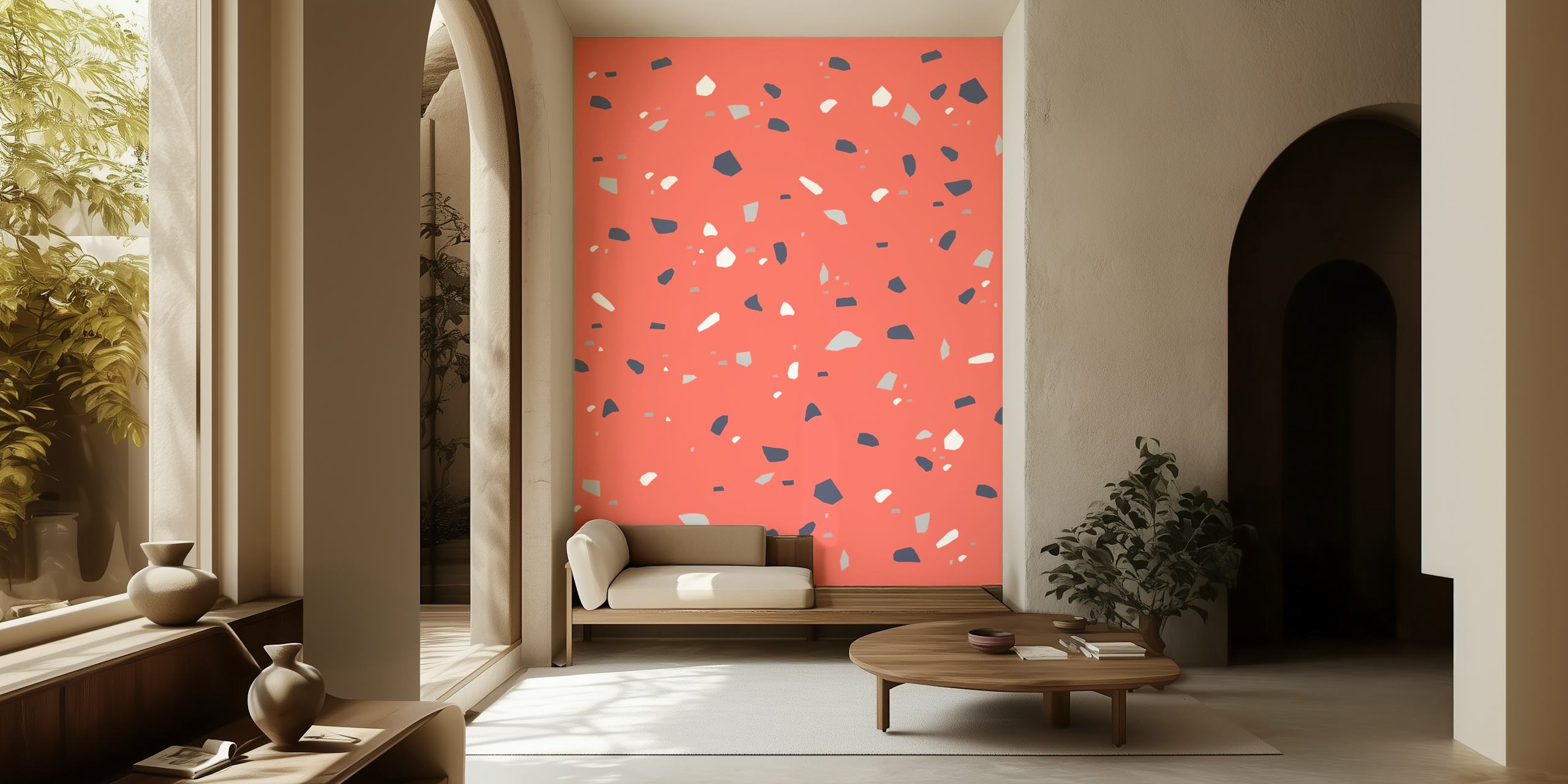 Living Coral Terrazzo 1 wallpaper in room