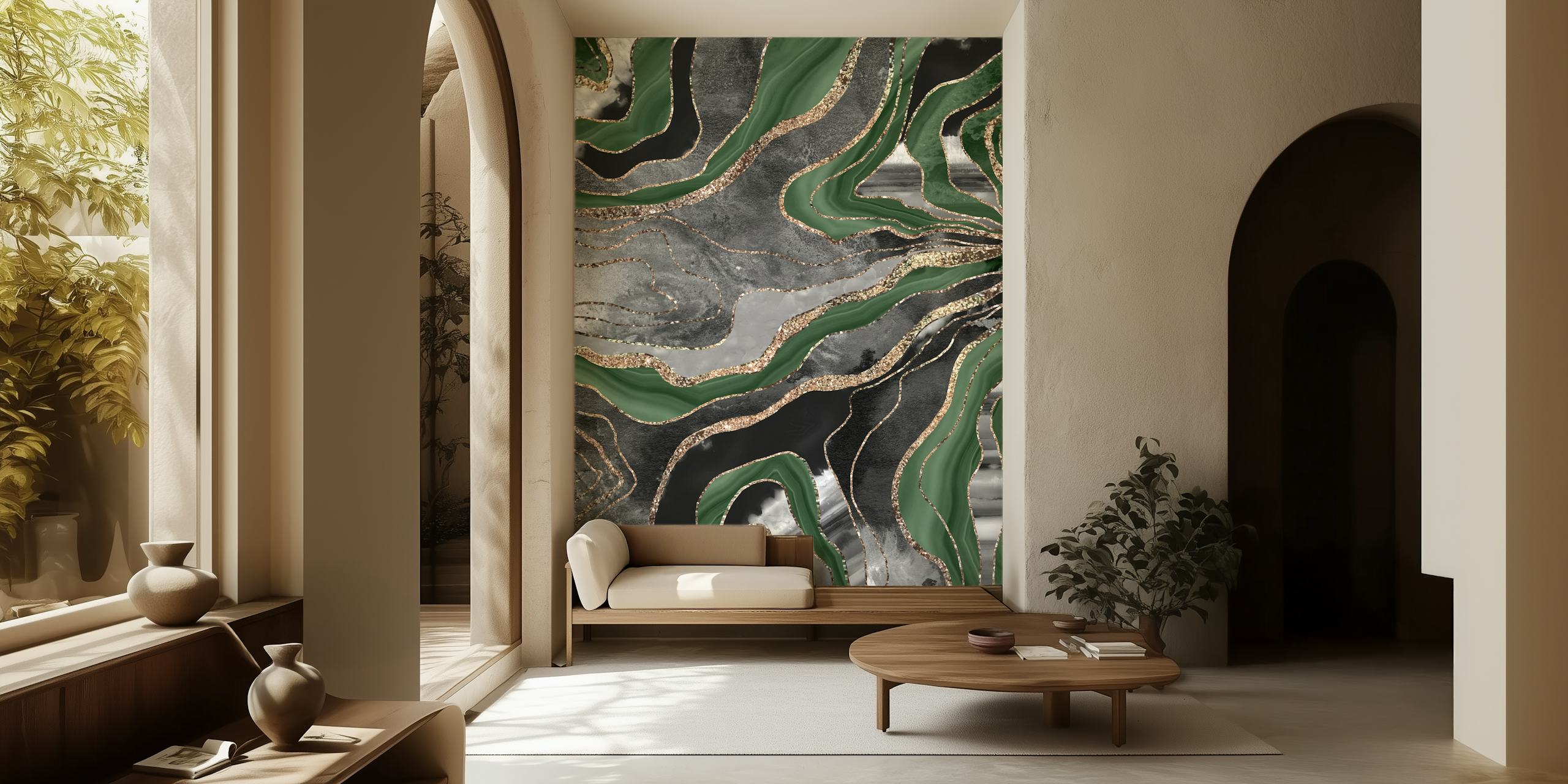 Grün Schwarz Marmor Agat Tapetdesign