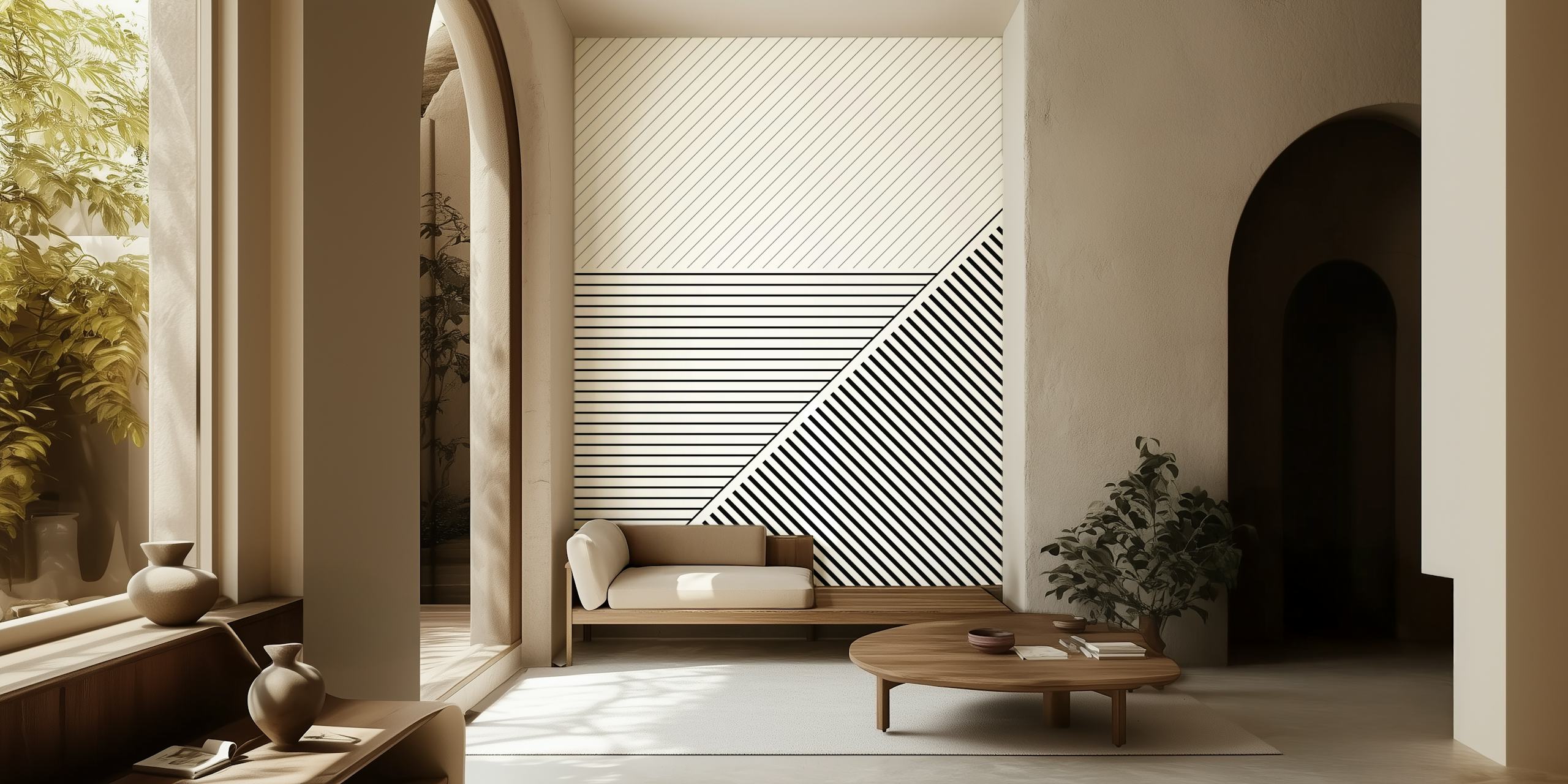 Papier peint Geometric Lines Black White dans une pièce
