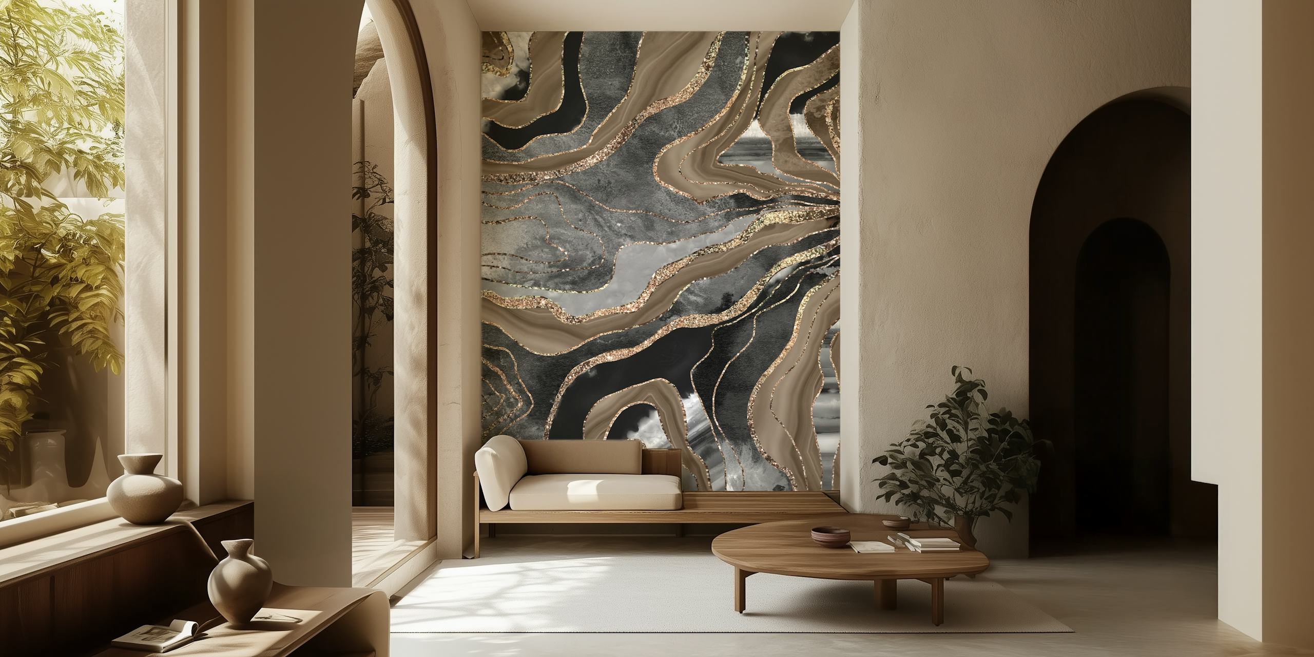 Black and brown marble agate pattern wallpaper
