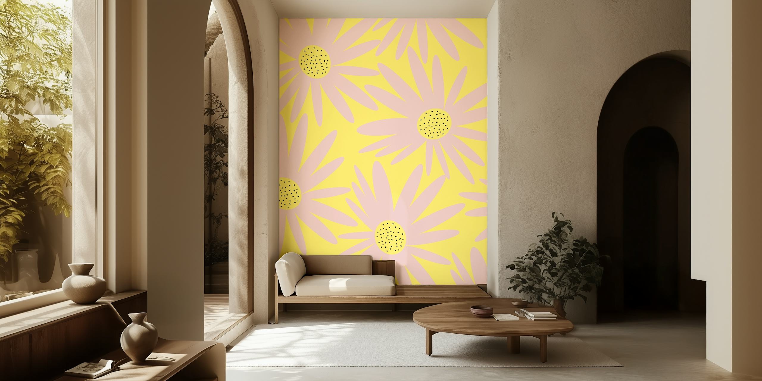 Papier peint rétro sunflower dans une pièce lumineuse