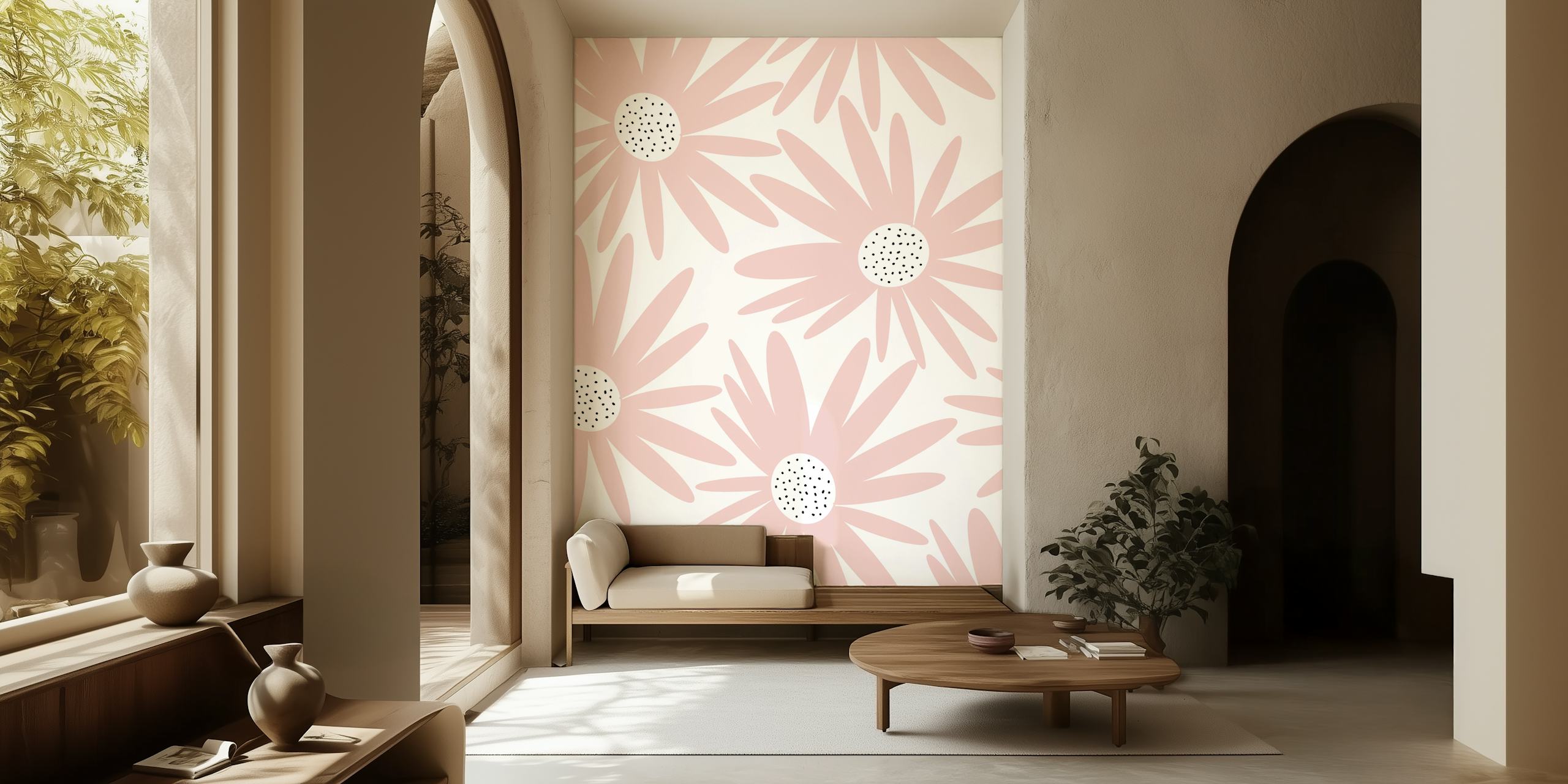 Retro sunflower wallpaper pattern in a room