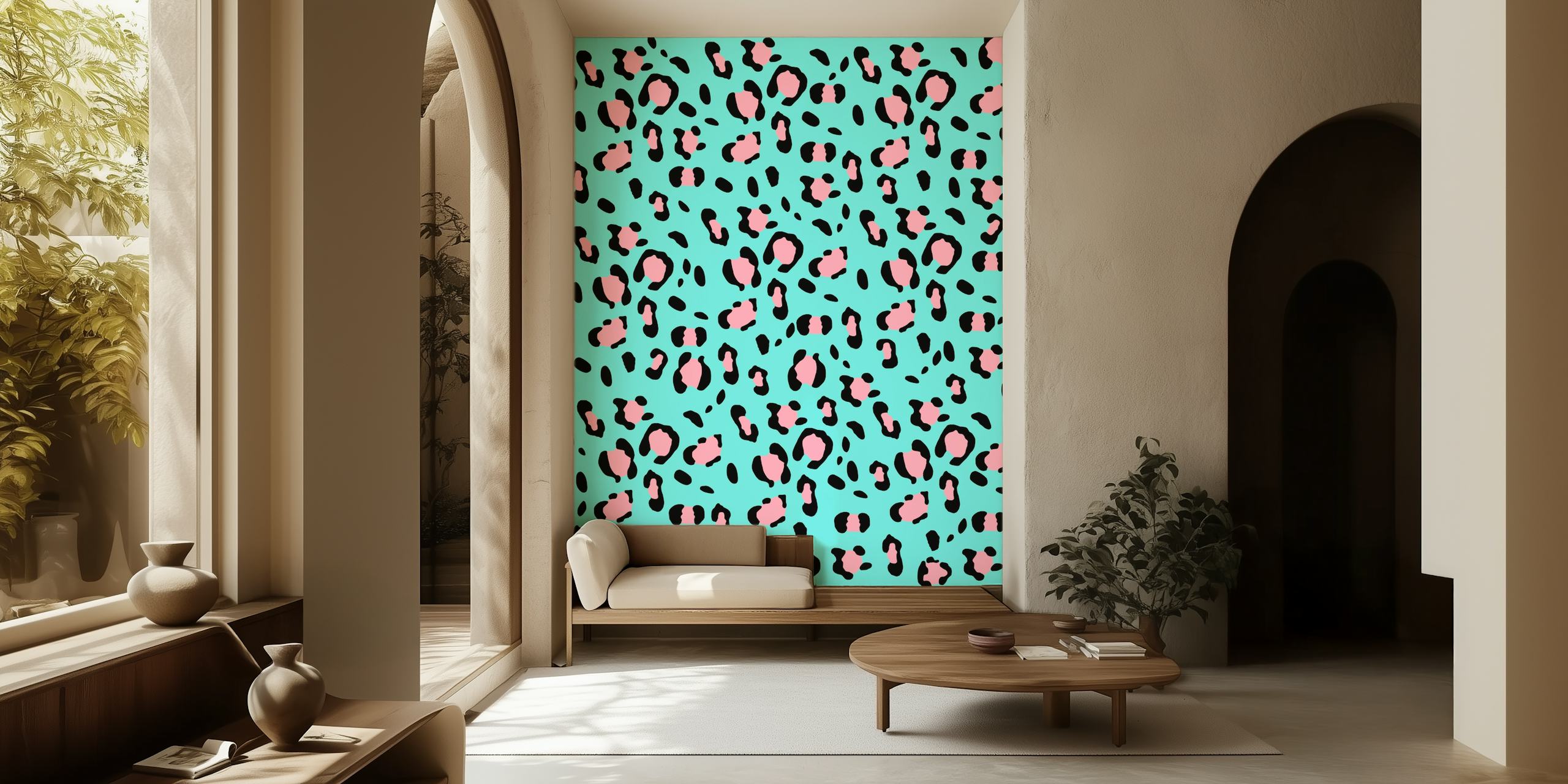 Leopard animal print wallpaper in a room