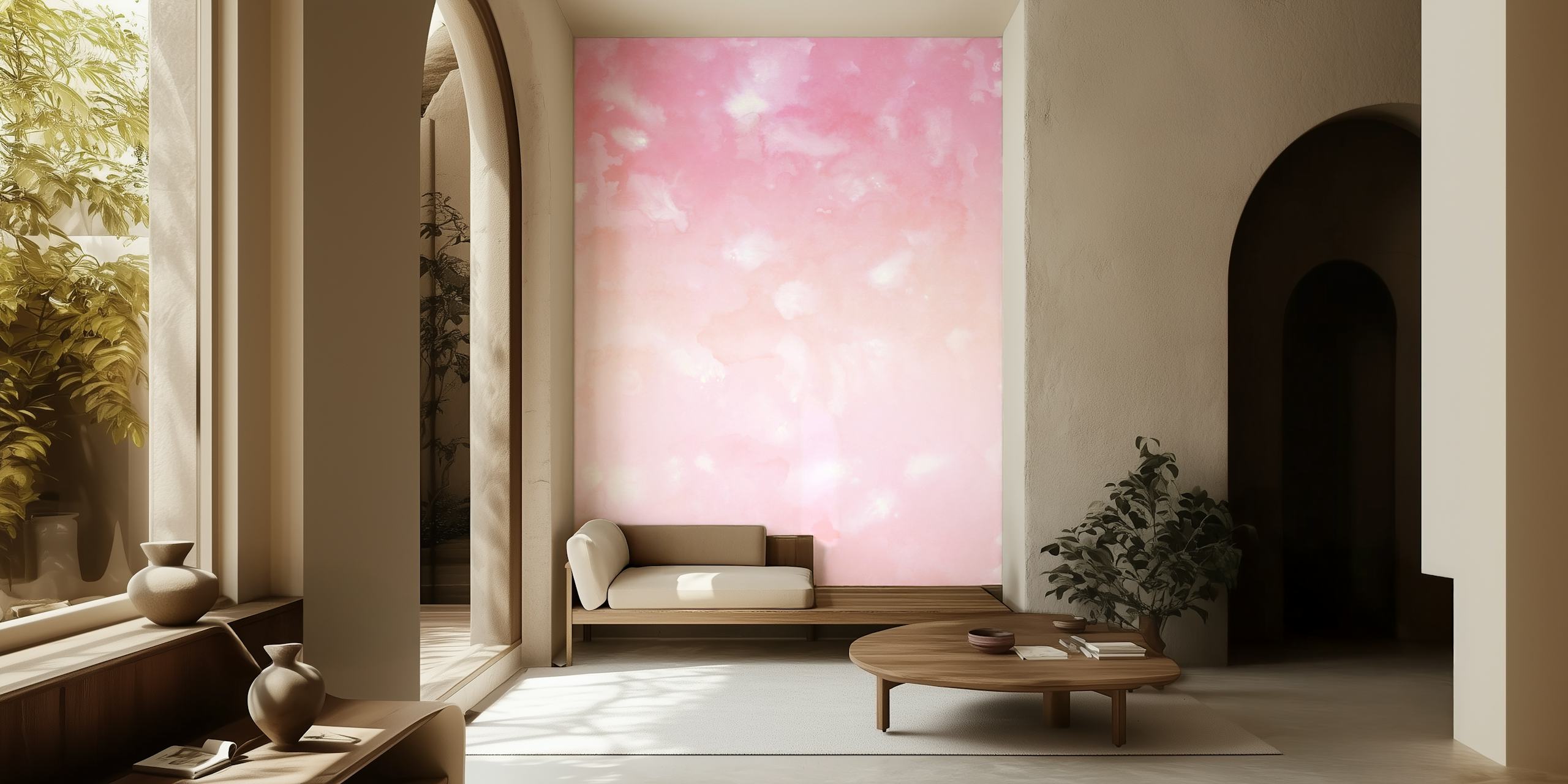 Abstract pink and white mural design resembling a soft coral undersea landscape