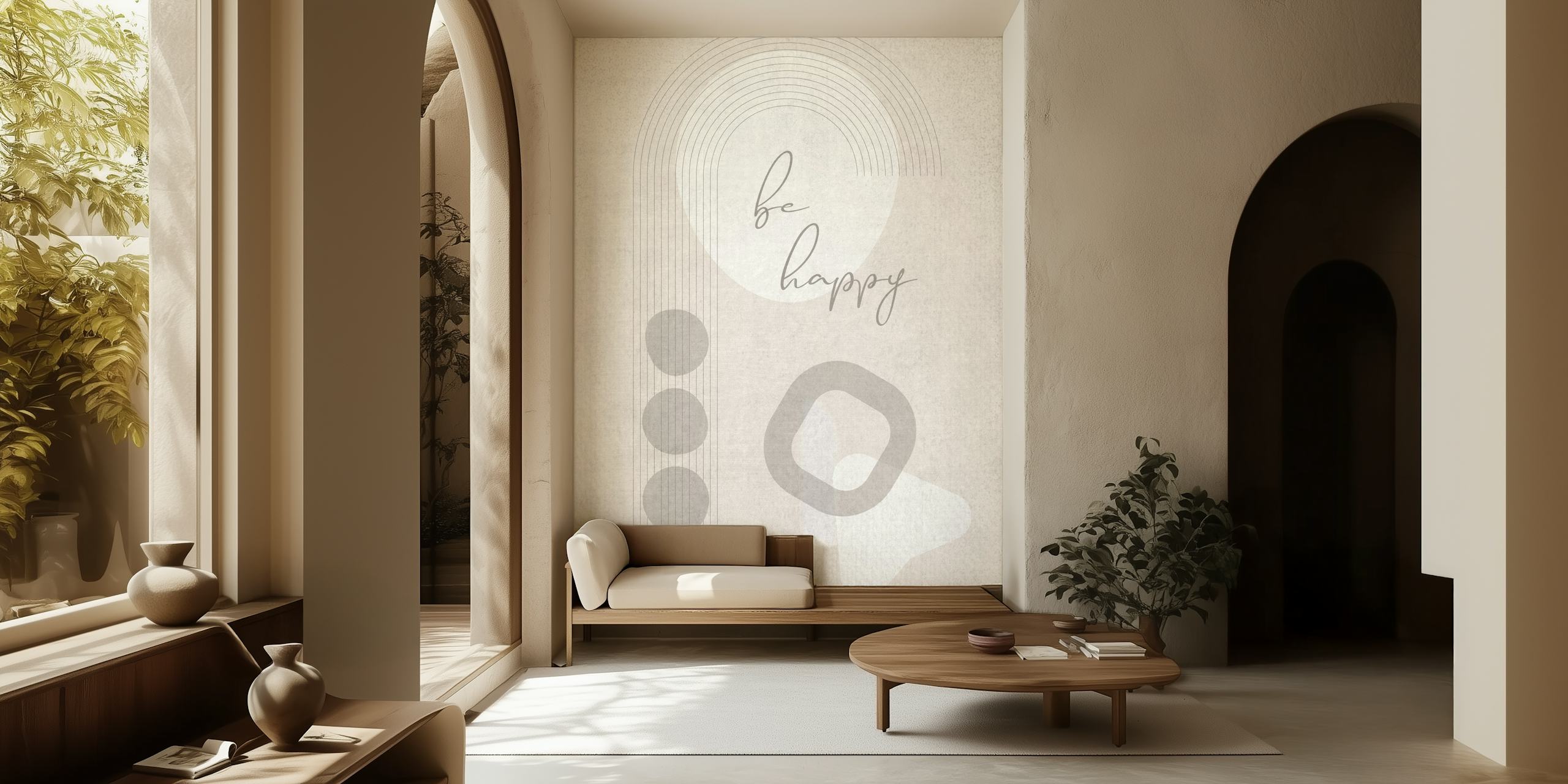Mid-Century Modern Be Happy wallpaper in a room