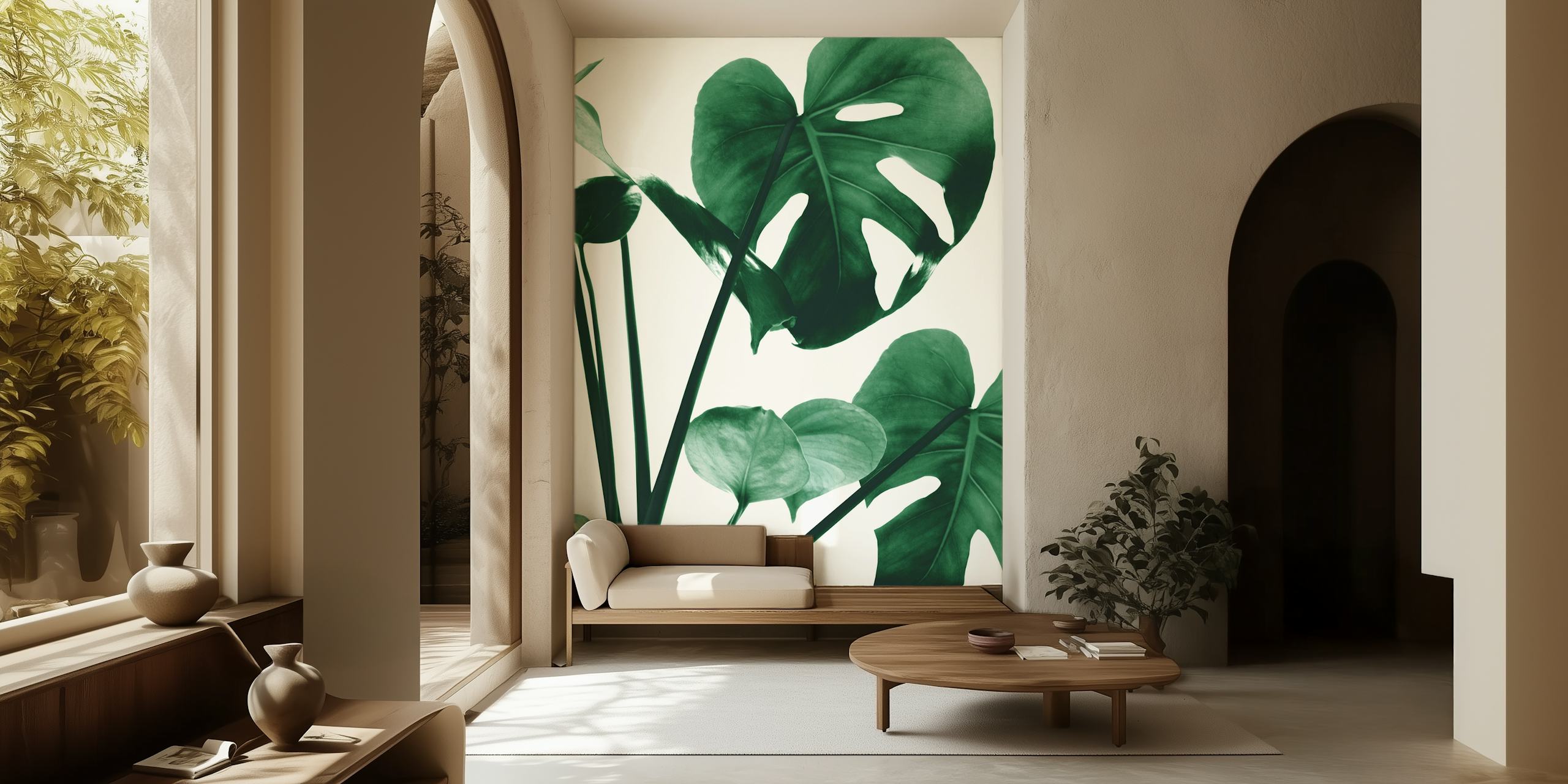 Tropical Monstera leaves in green tones wallpaper