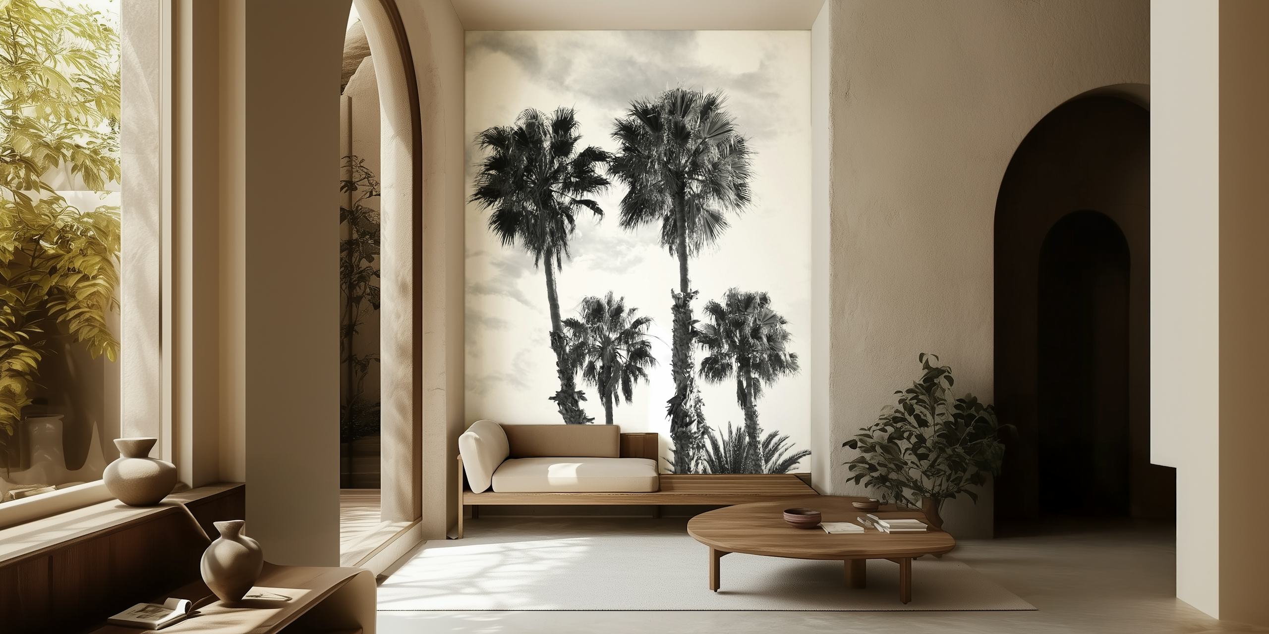 Palm Trees Black White wallpaper in a room