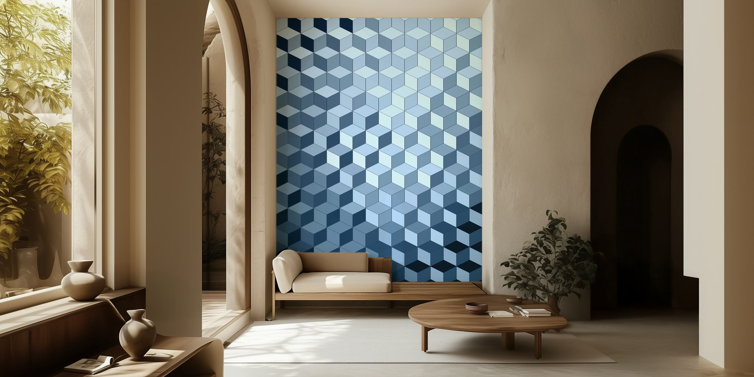 Geometric pattern in various shades of blue wallpaper