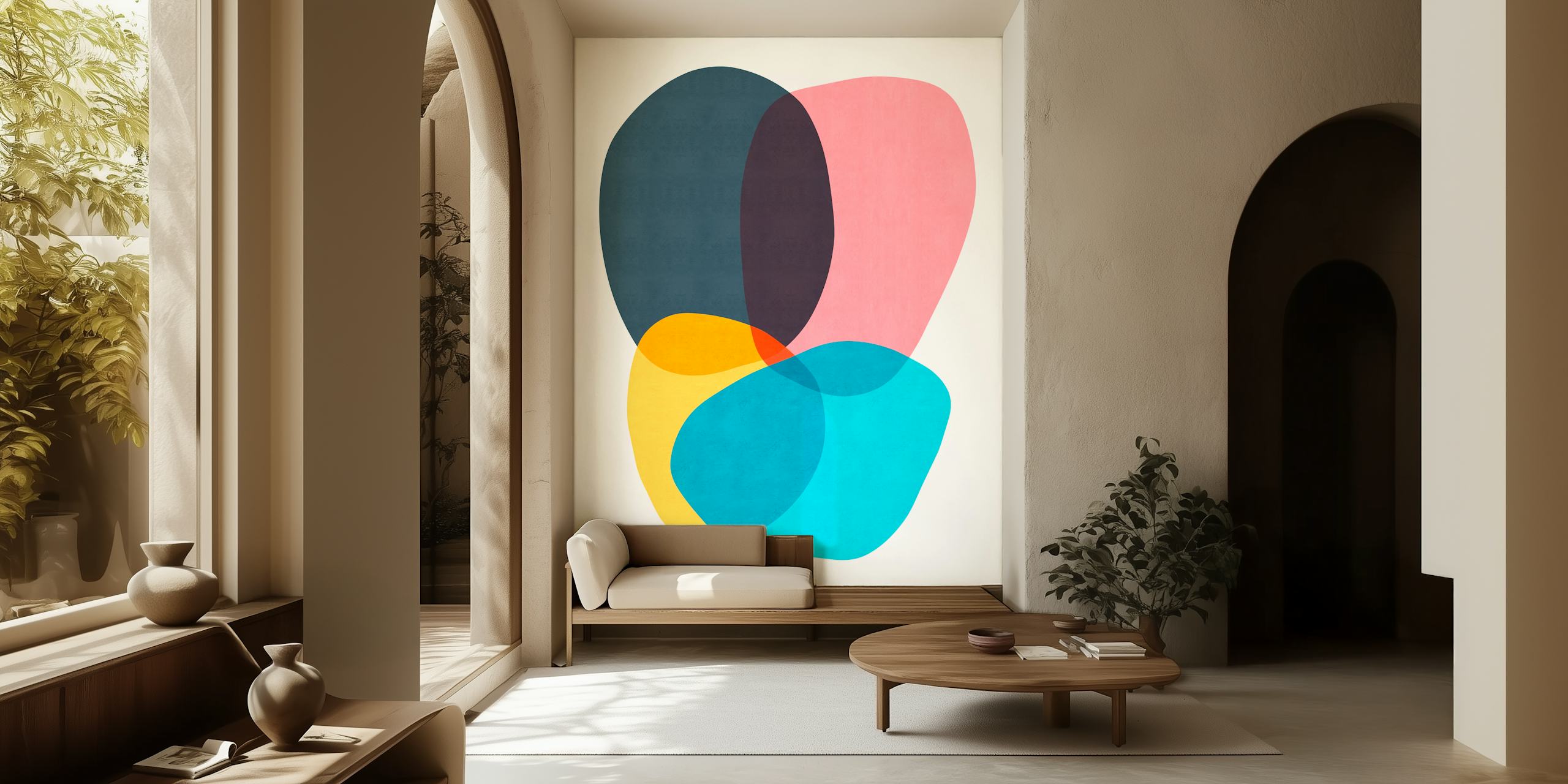Abstract shapes wallpaper in a room
