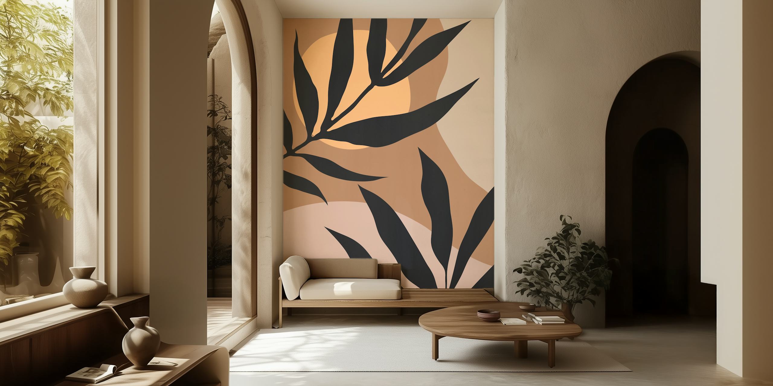 Black leaves against soft pastel backgrounds wallpaper