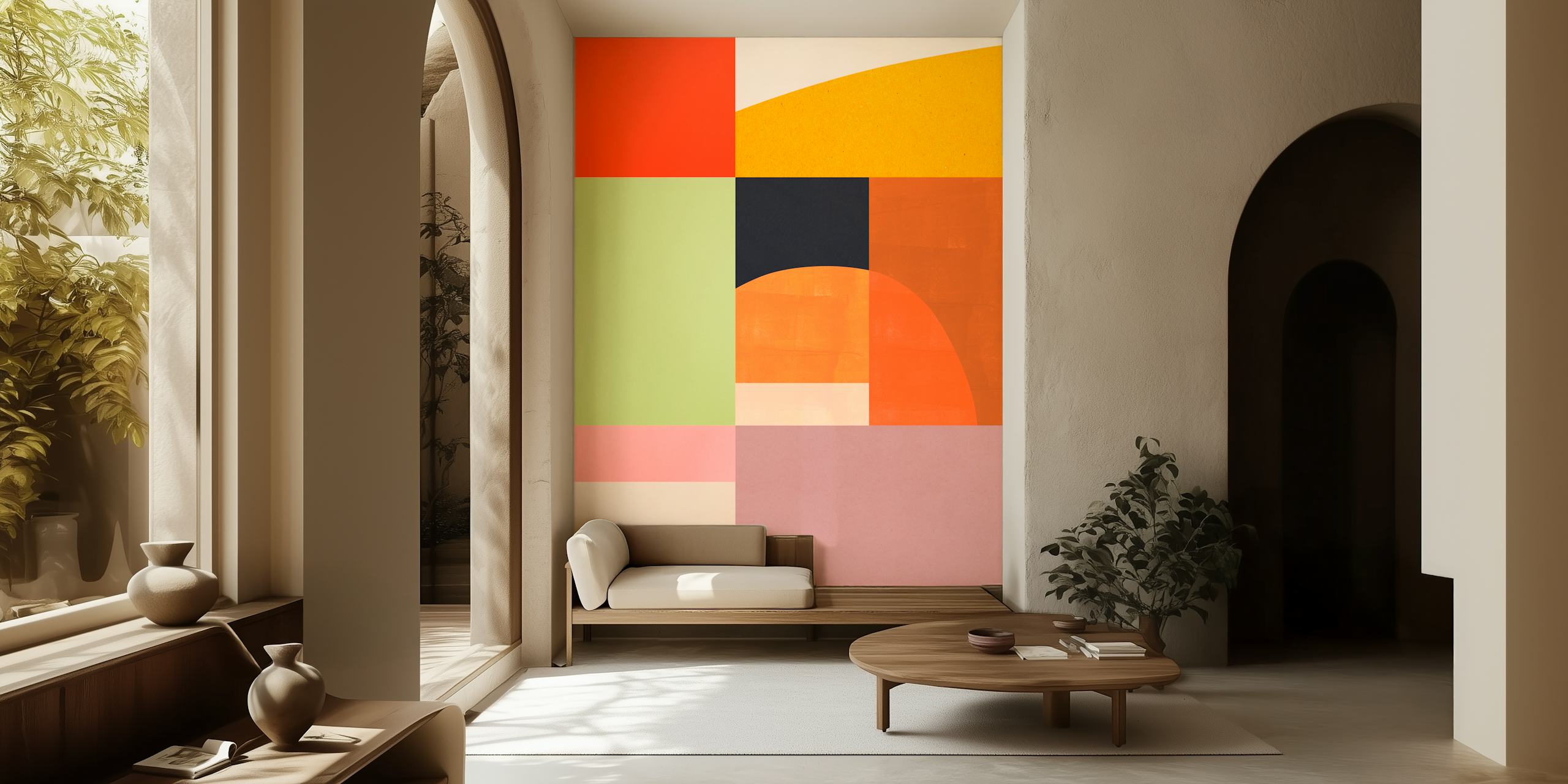 Collage concettuale con murale con forme geometriche