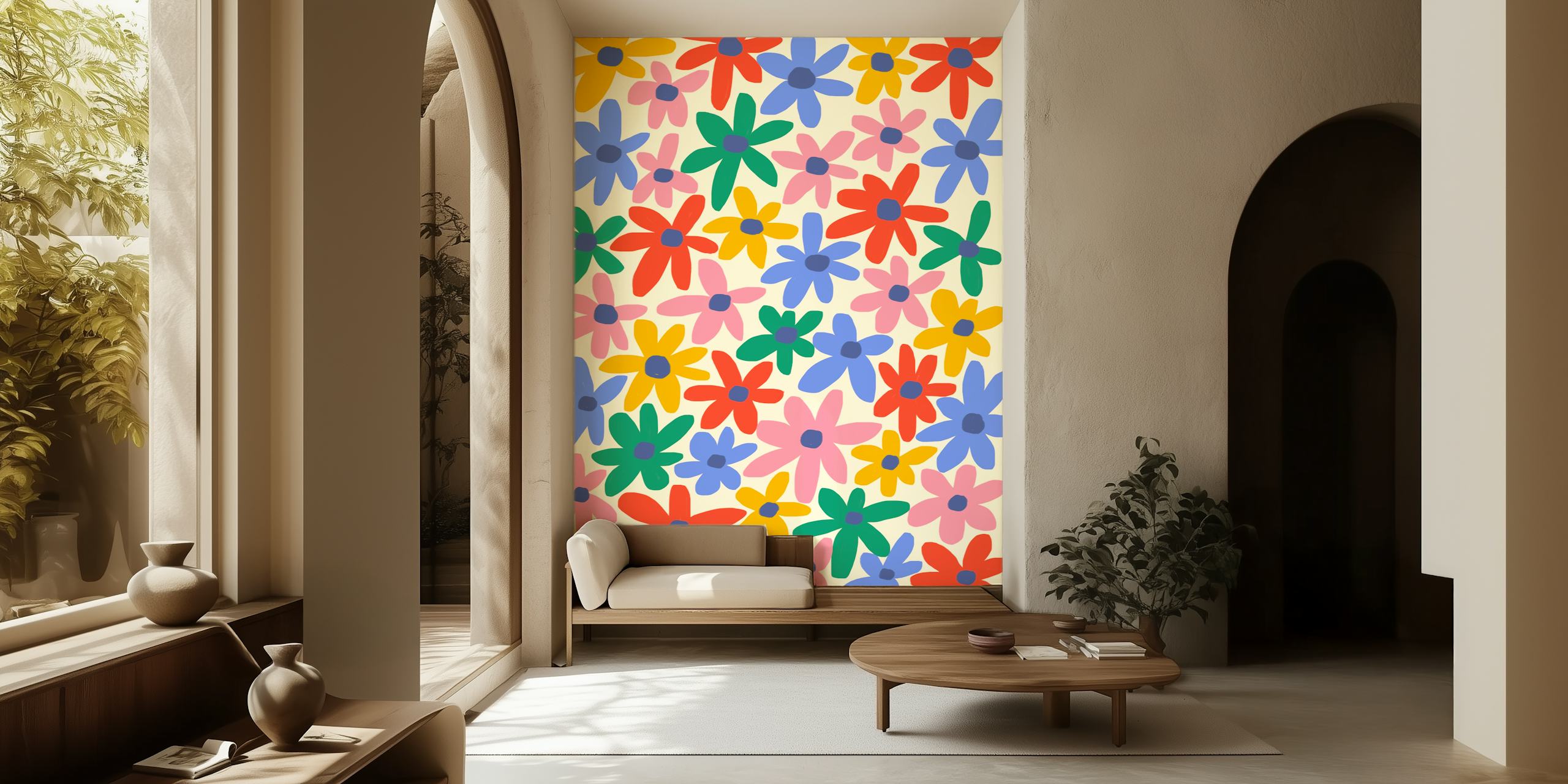 Colorful joyful flowers wallpaper design