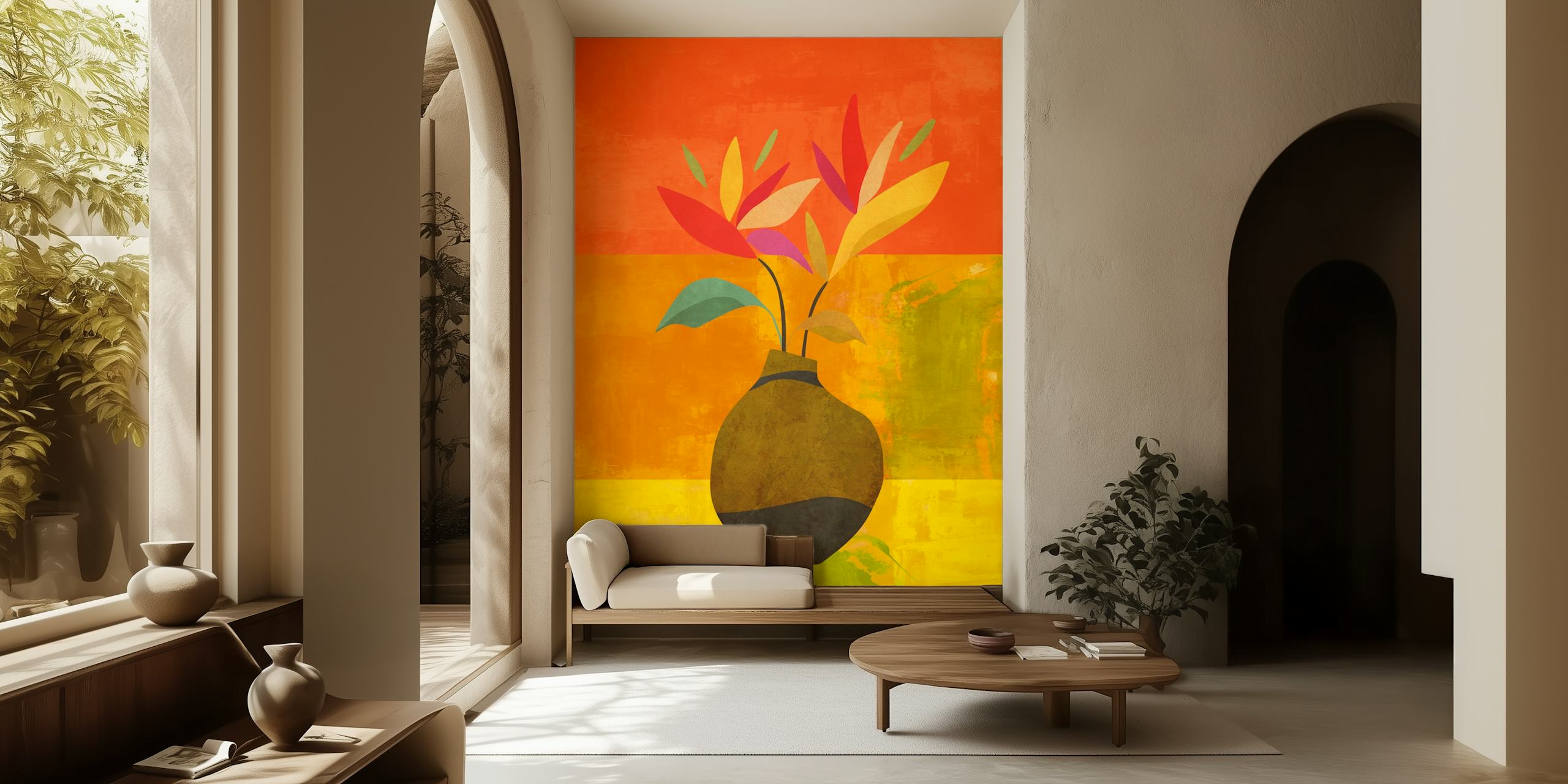 Colorful floral wallpaper in a room