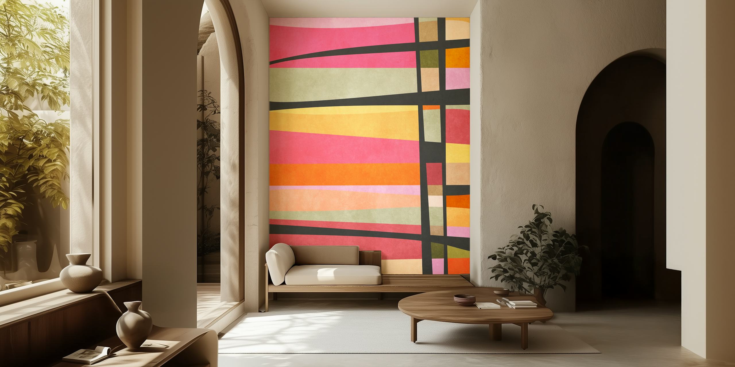 Colorful horizontal lines wallpaper in a room