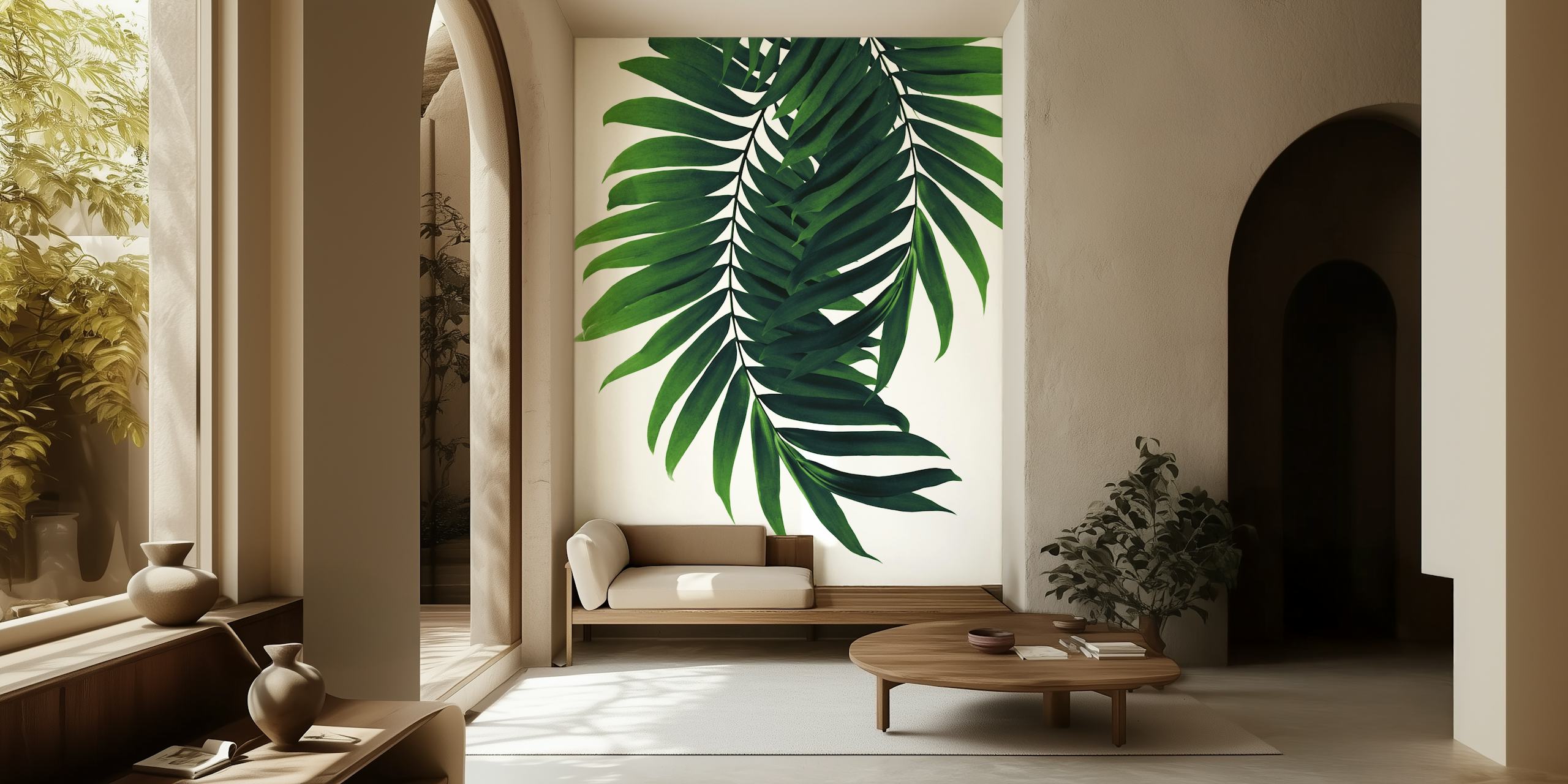 Papier peint mural de feuilles de palmier vertes luxuriantes pour un décor tropical