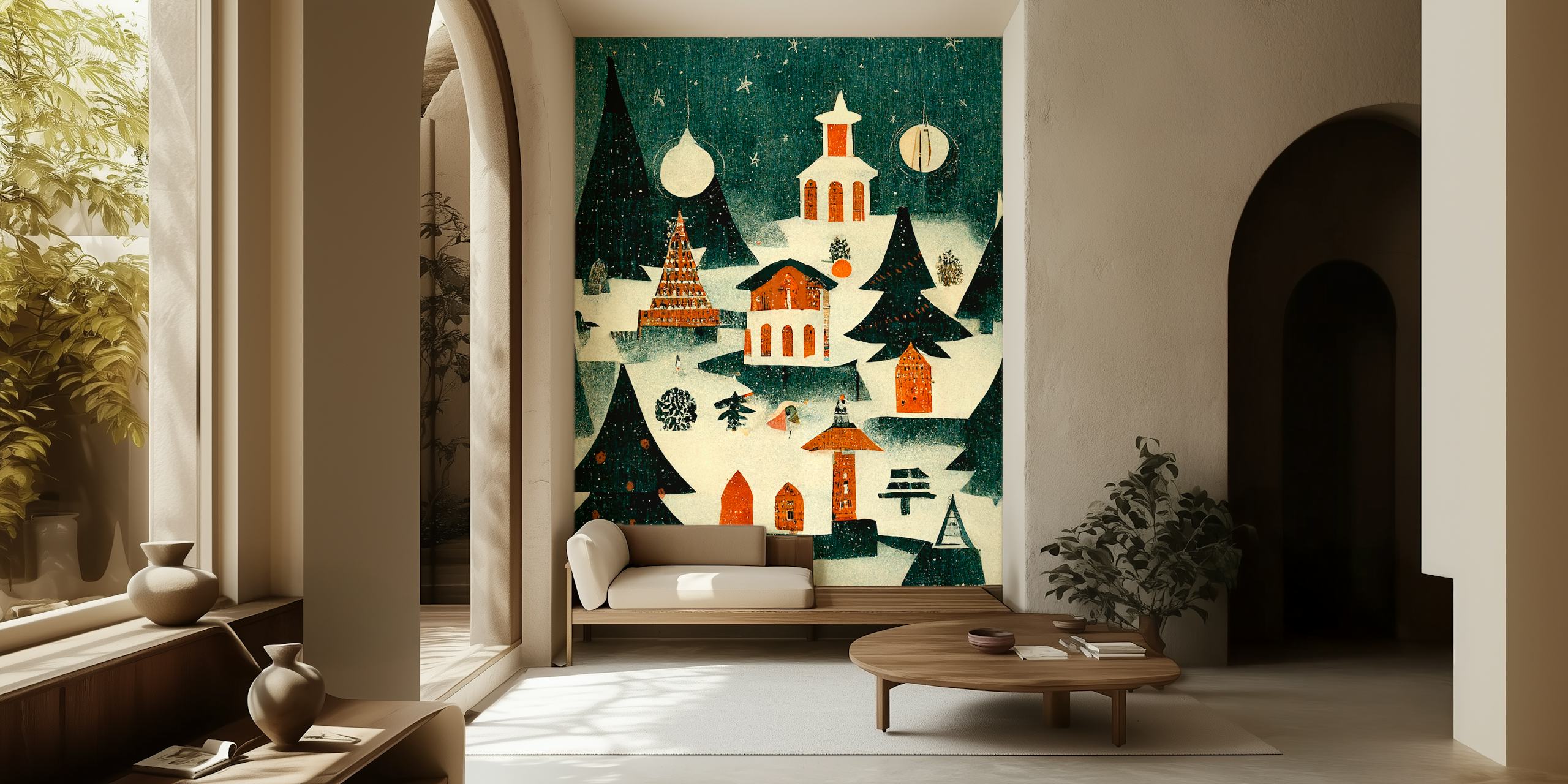 Dizajn božićne tapete u sobi