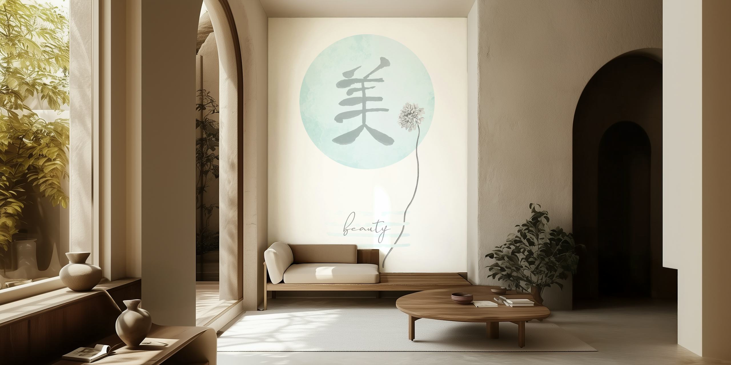 Tapeta Turquoise Beauty Japandi Style u sobi