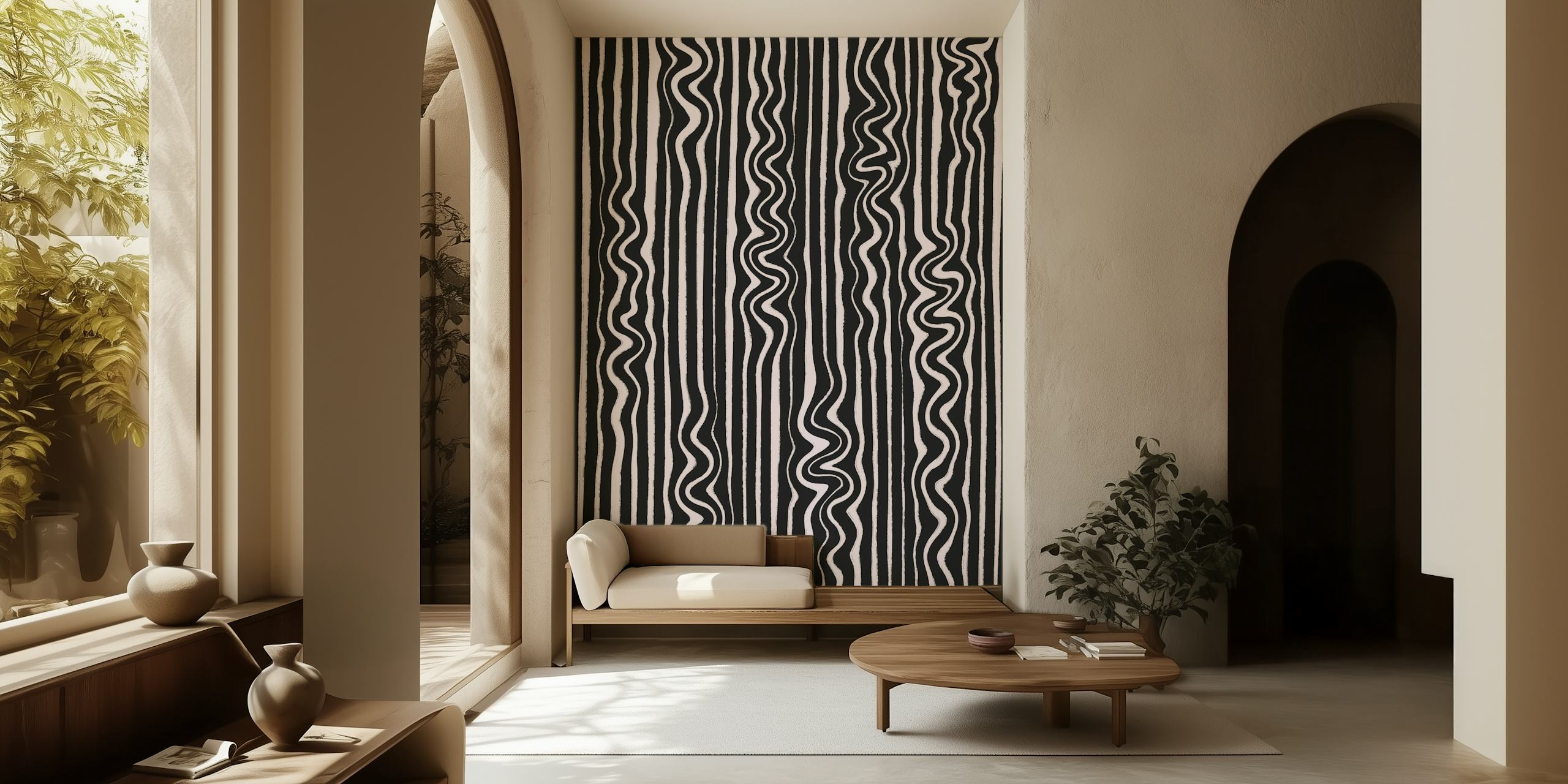 Monochrome golven in strepenpatroon muurschildering