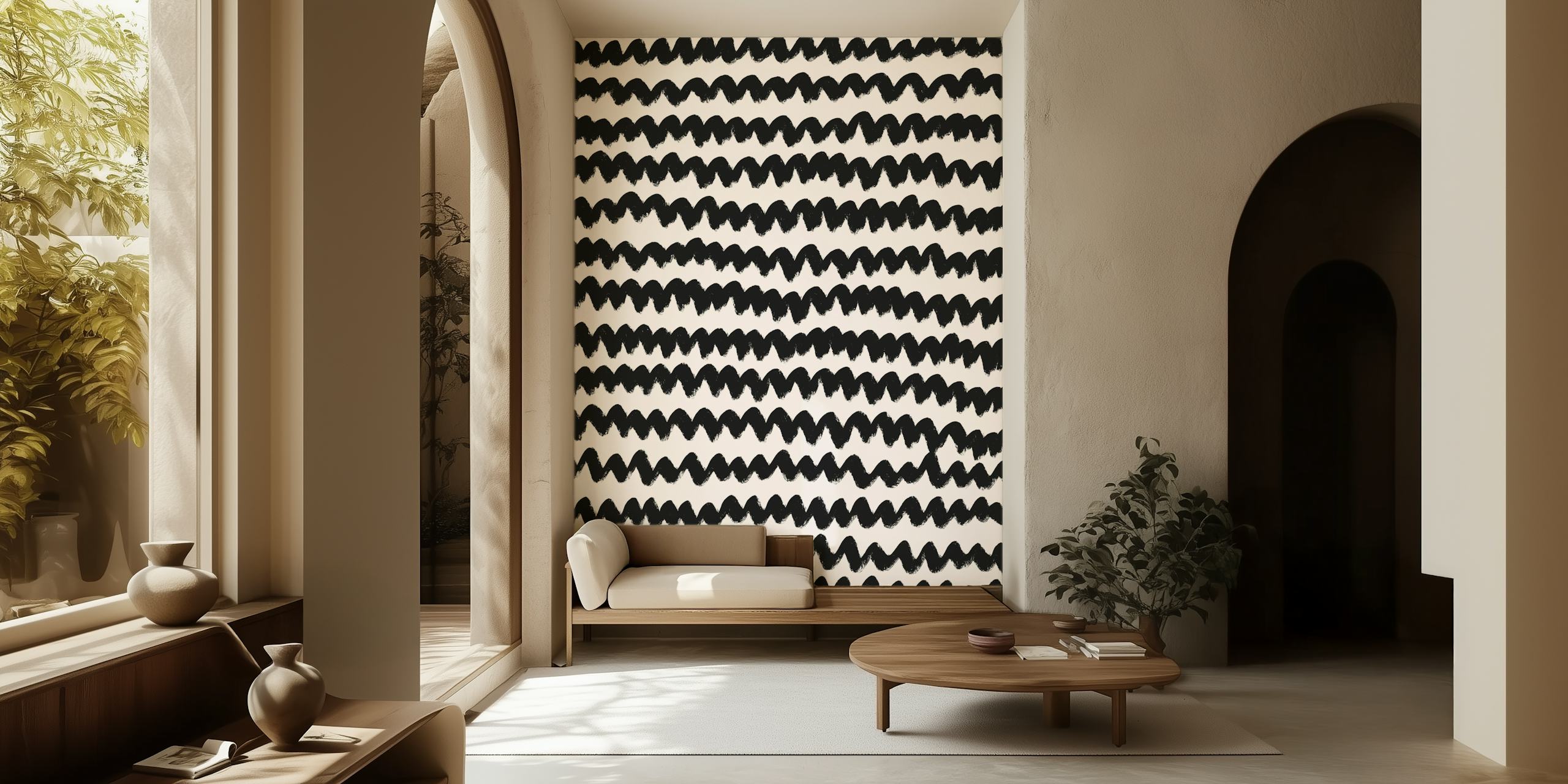 Black zigzag pattern on white background wallpaper