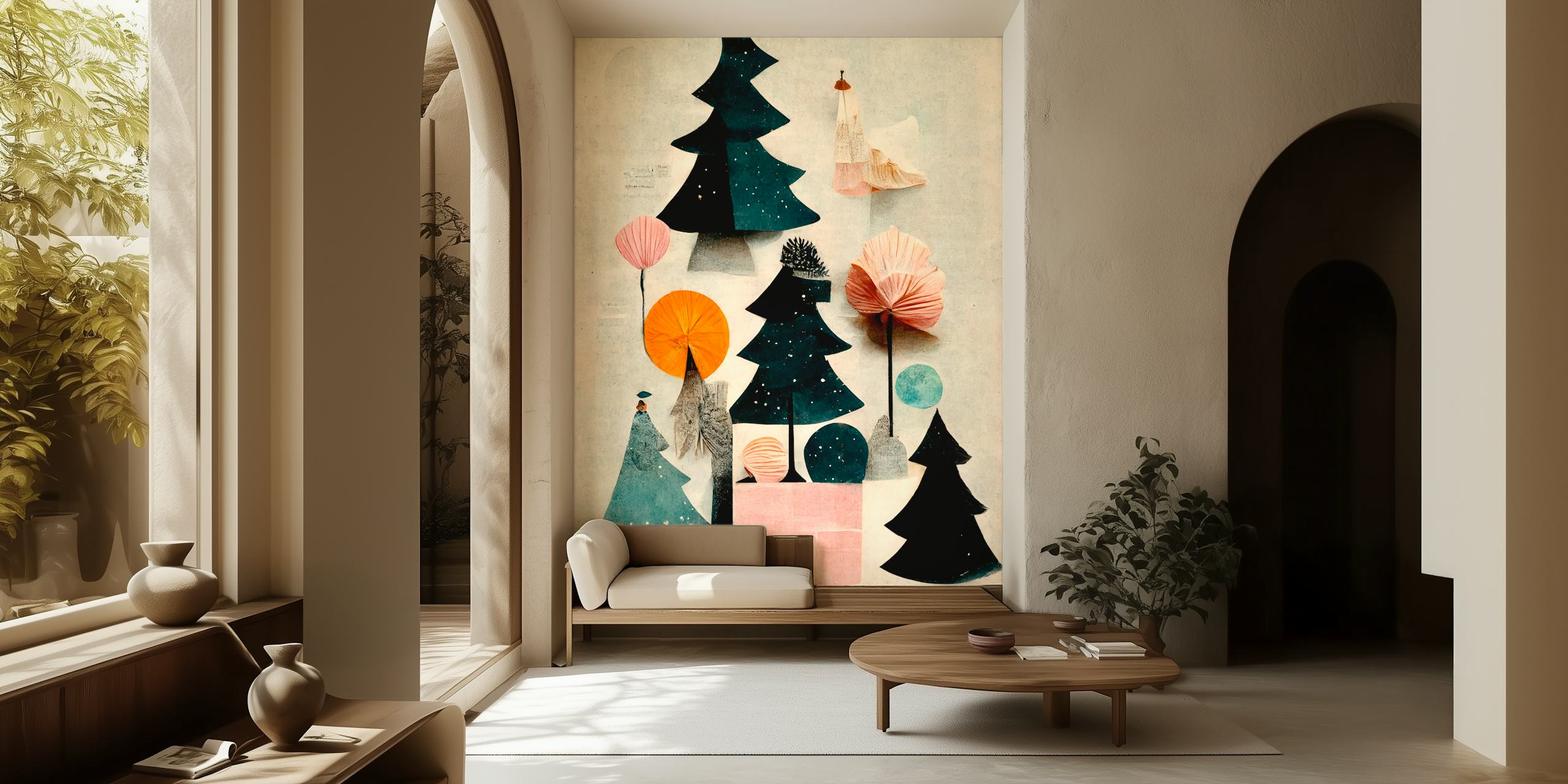 Cute Pine Tree Composition tapet i et rom