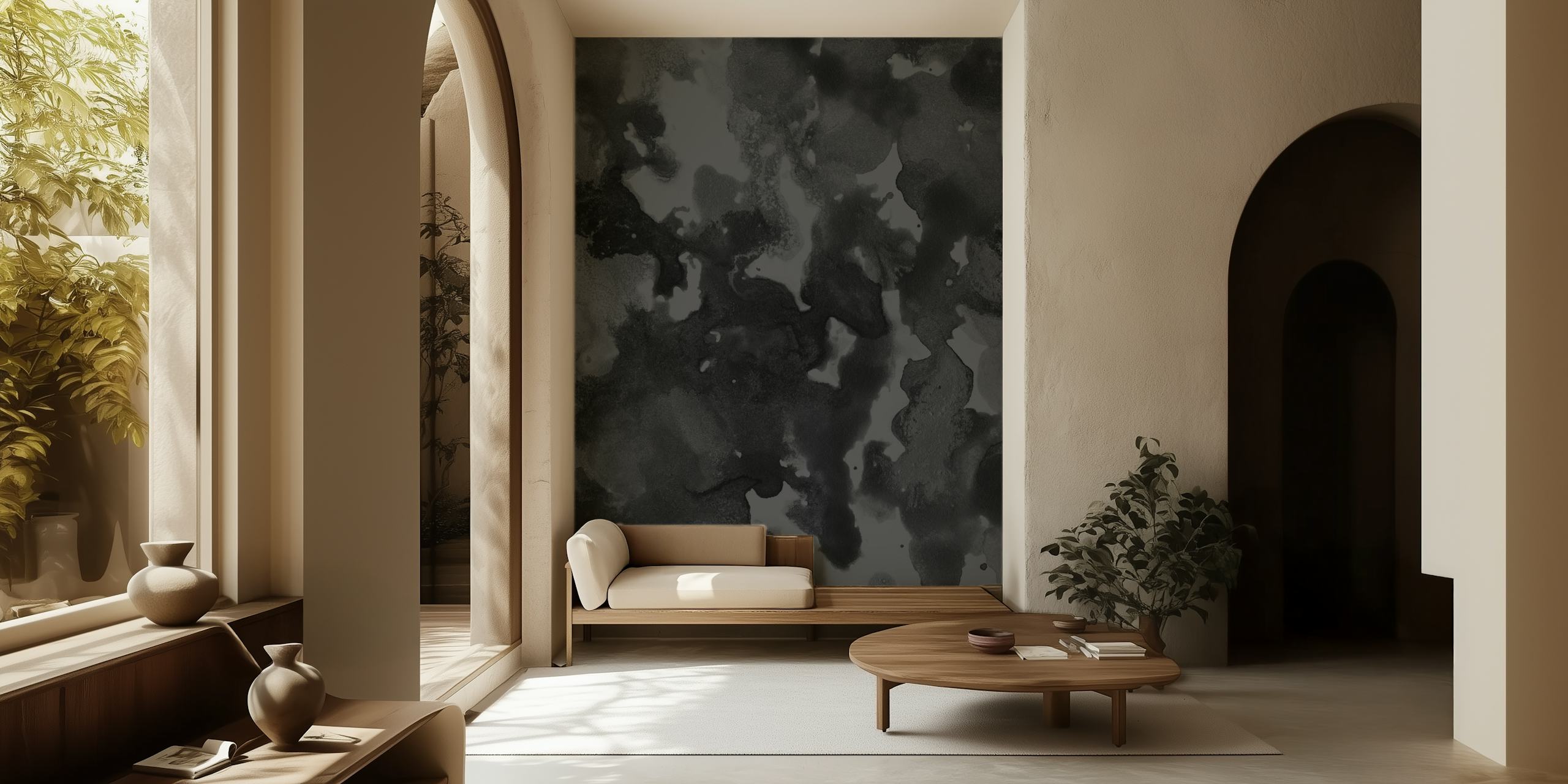 Gray Black Abstract Painting 1 in een kamer