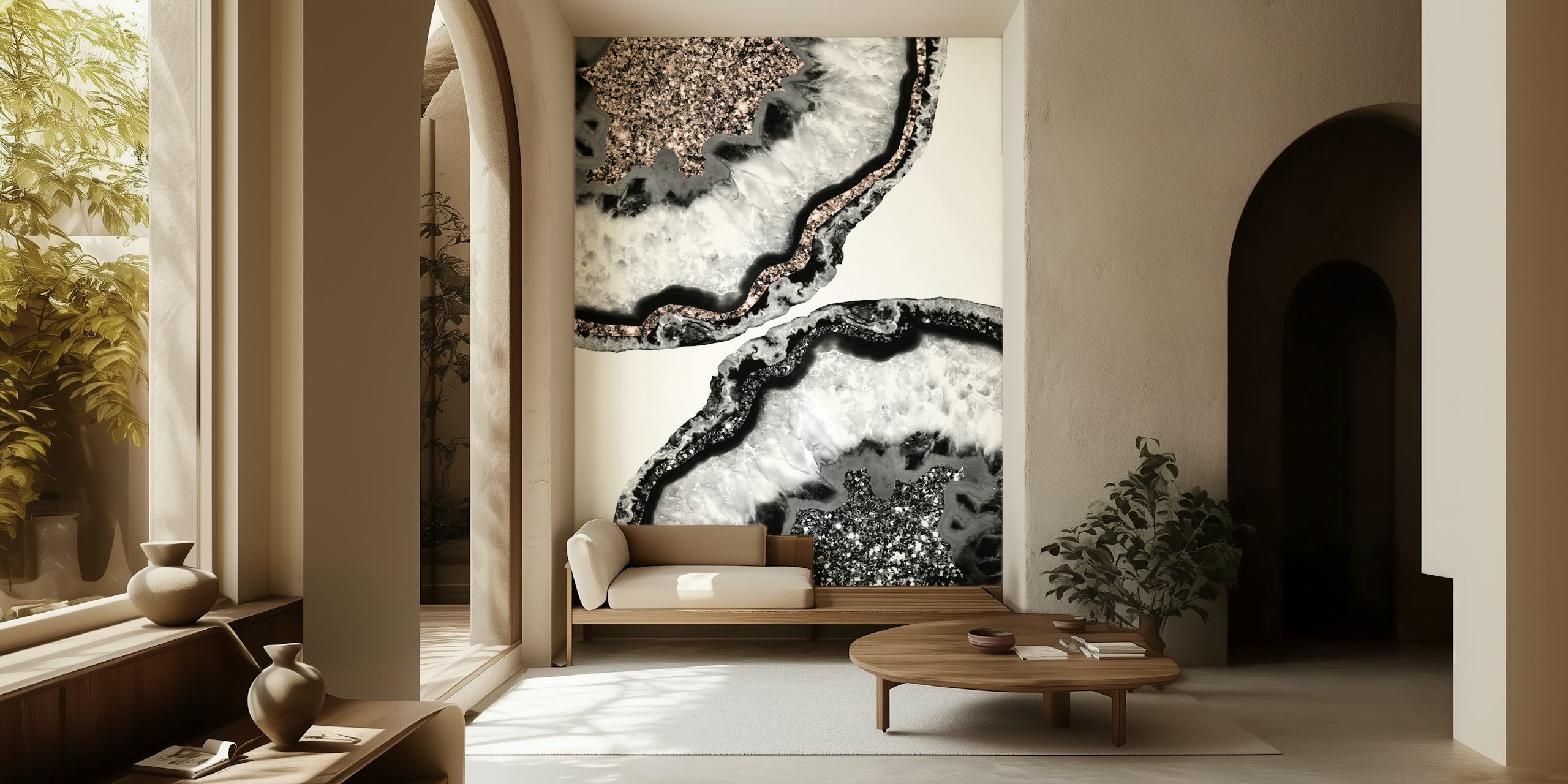 Black and white agate pattern with glitter accents wallpaper