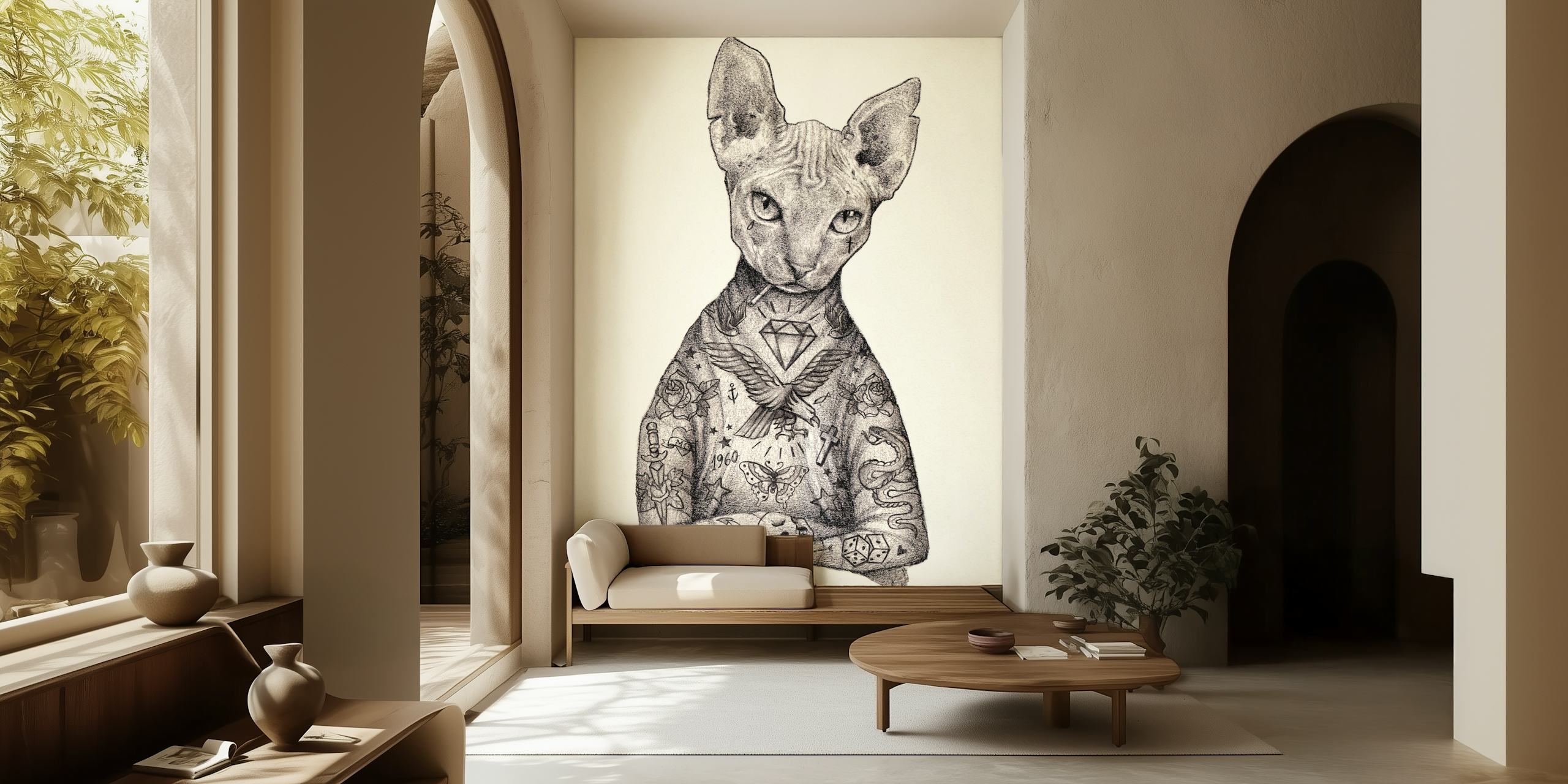 Papel pintado artístico de Sphynx gato en una habitación