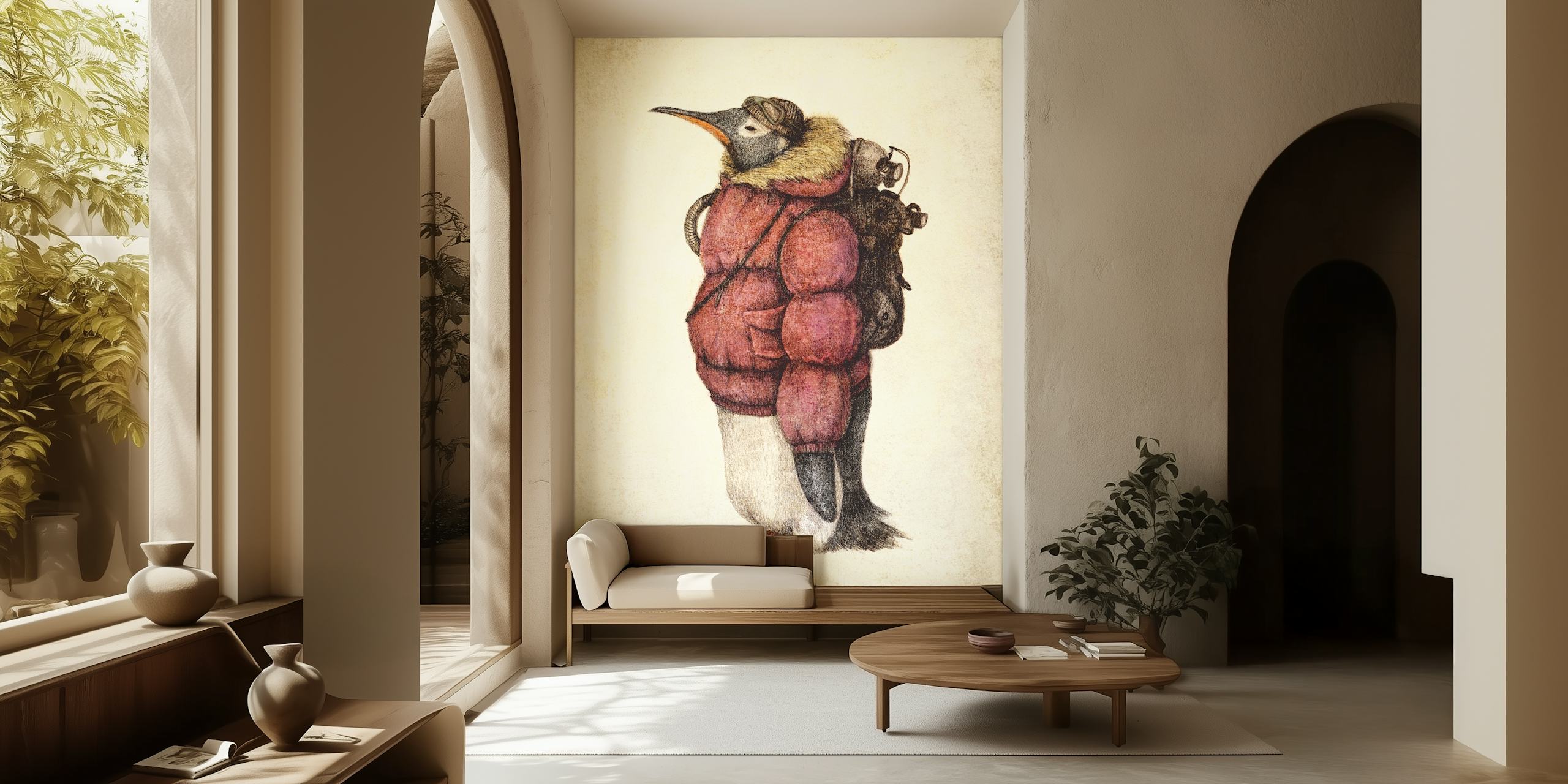 Whimsical penguin wallpaper in a room