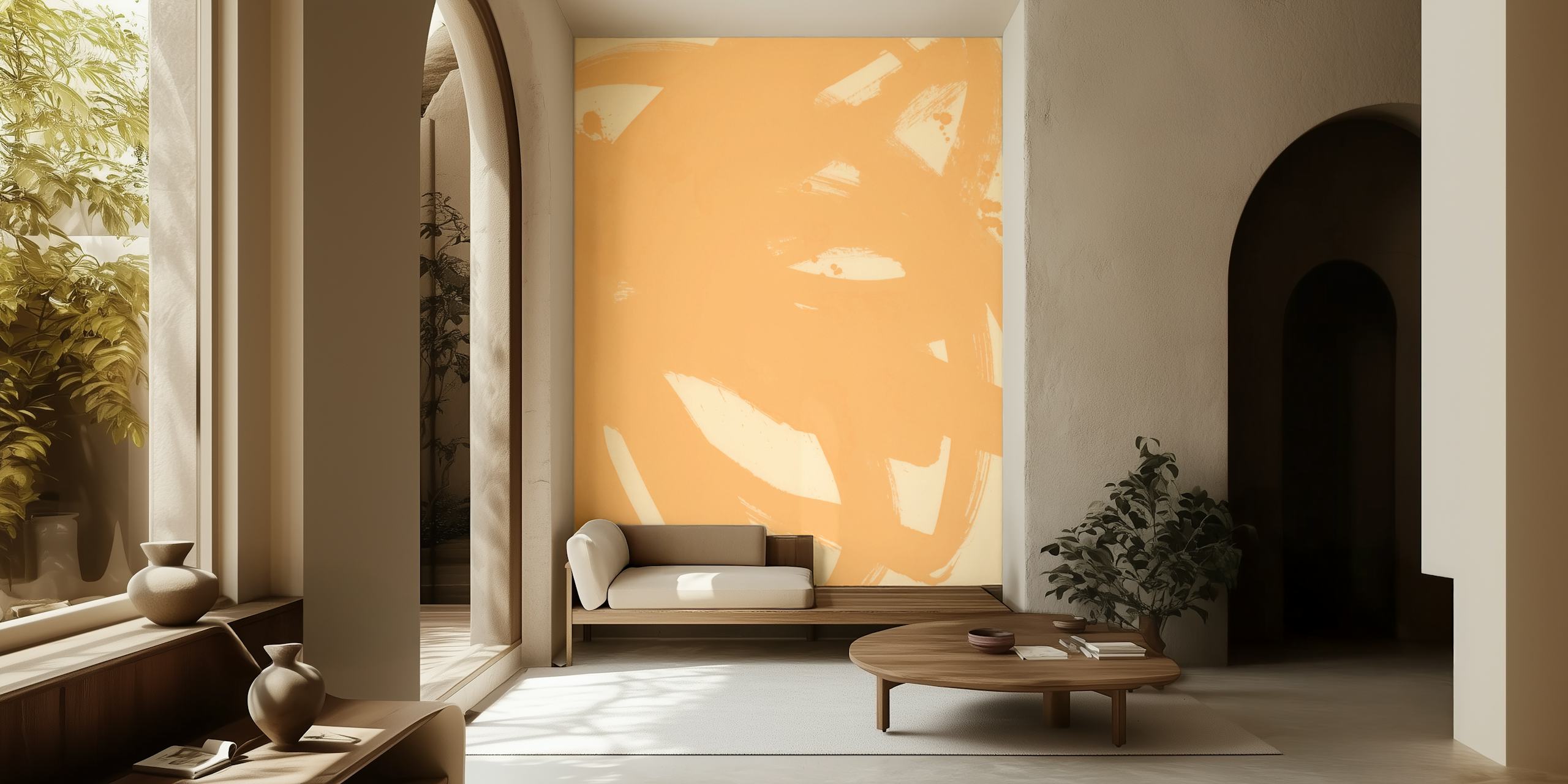 Abstract brush strokes in orange and yellow wallpaper
