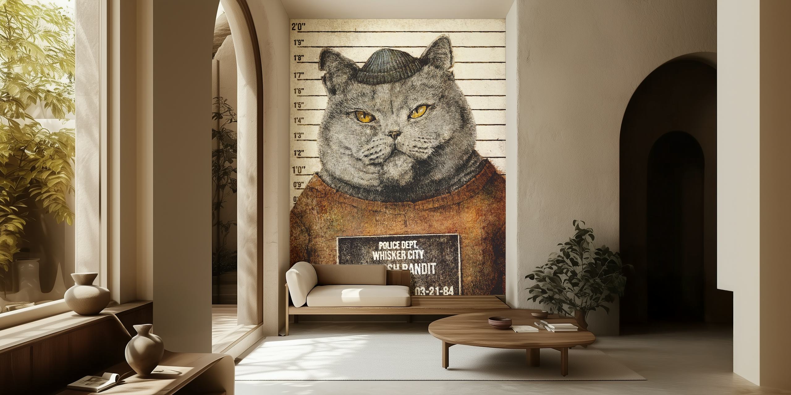 Whimsical cat wallpaper in a room