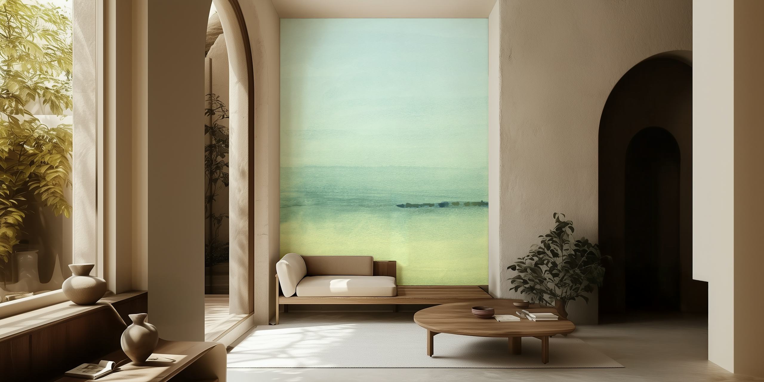 Soft green and blue gradient watercolor horizon wallpaper