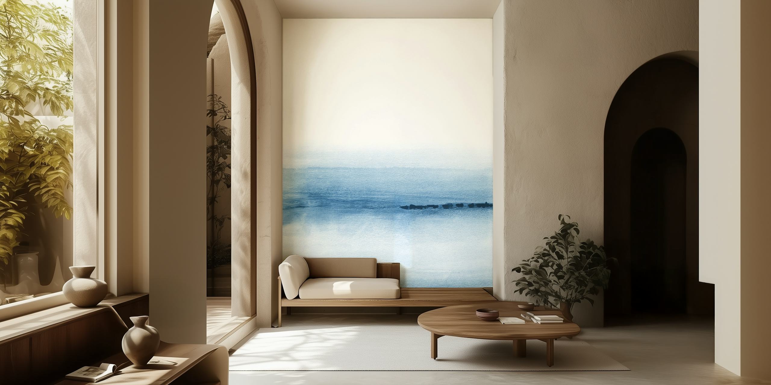 Tapeta Soft blue watercolor shore v místnosti