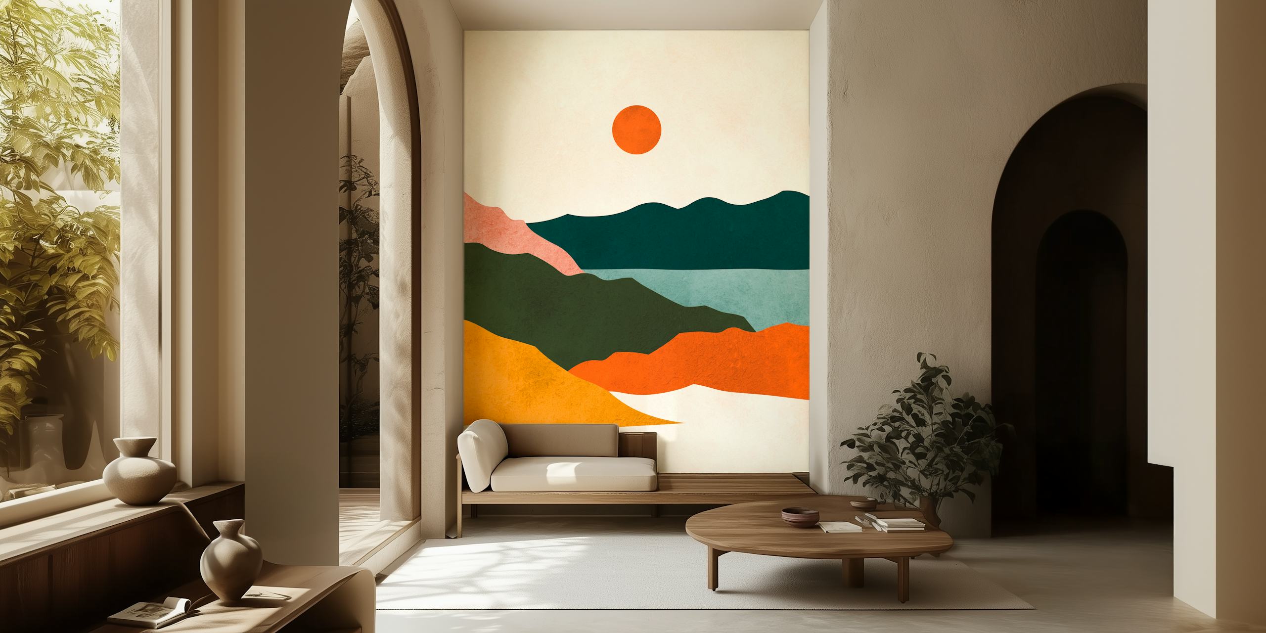 Watercolor nature wallpaper displayed in a room