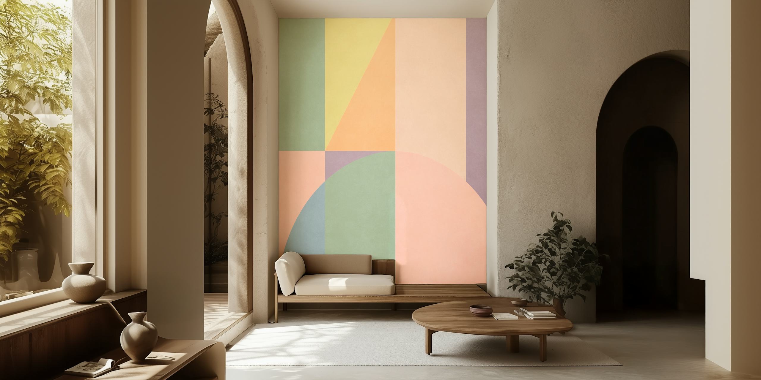 Pastel geometric wallpaper in a modern setting