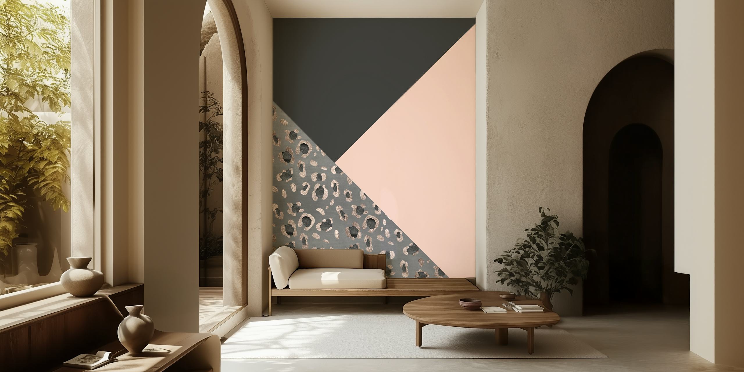 Pink and black leopard geometric wallpaper design