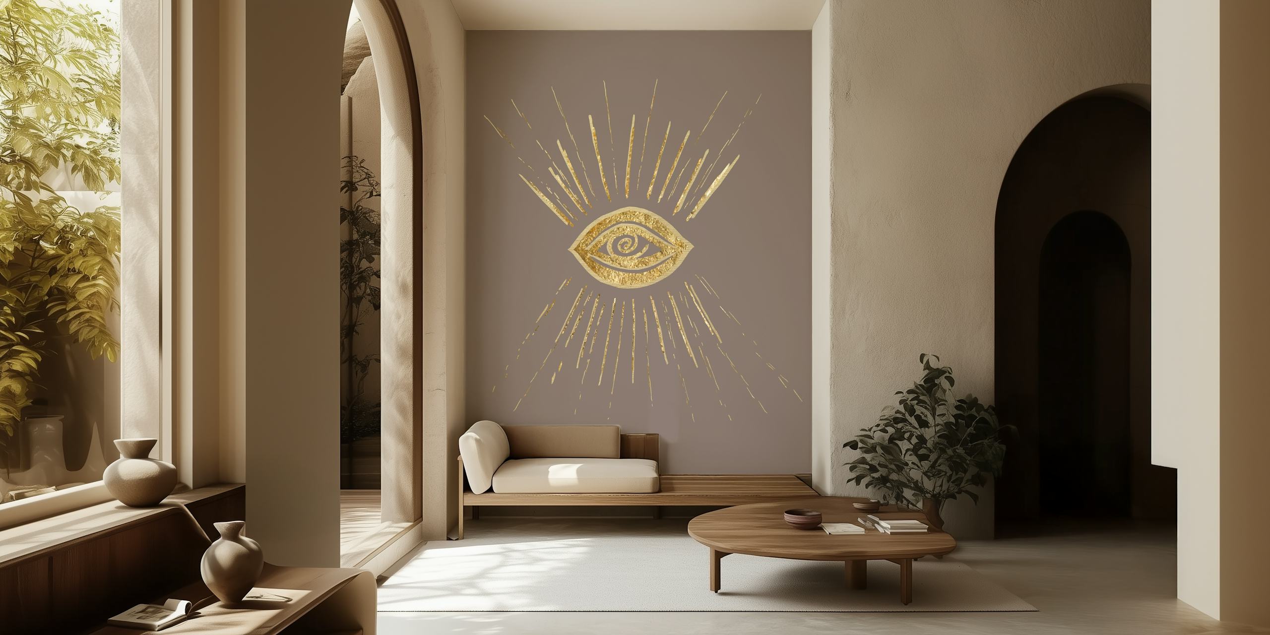 Evil Eye Gold on Brown wallpaper in a room