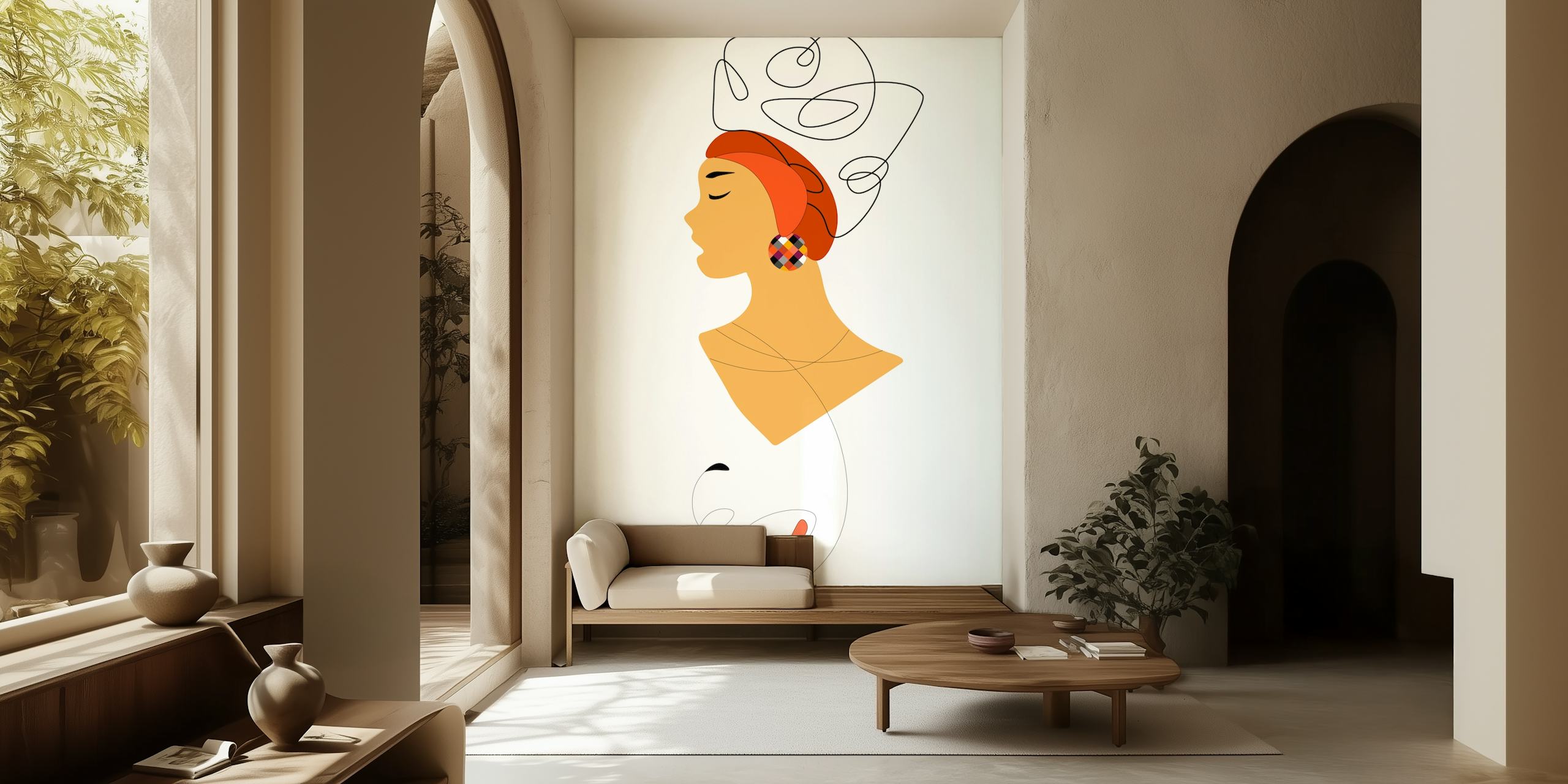 Design di carta da parati elegante con il profilo di una donna