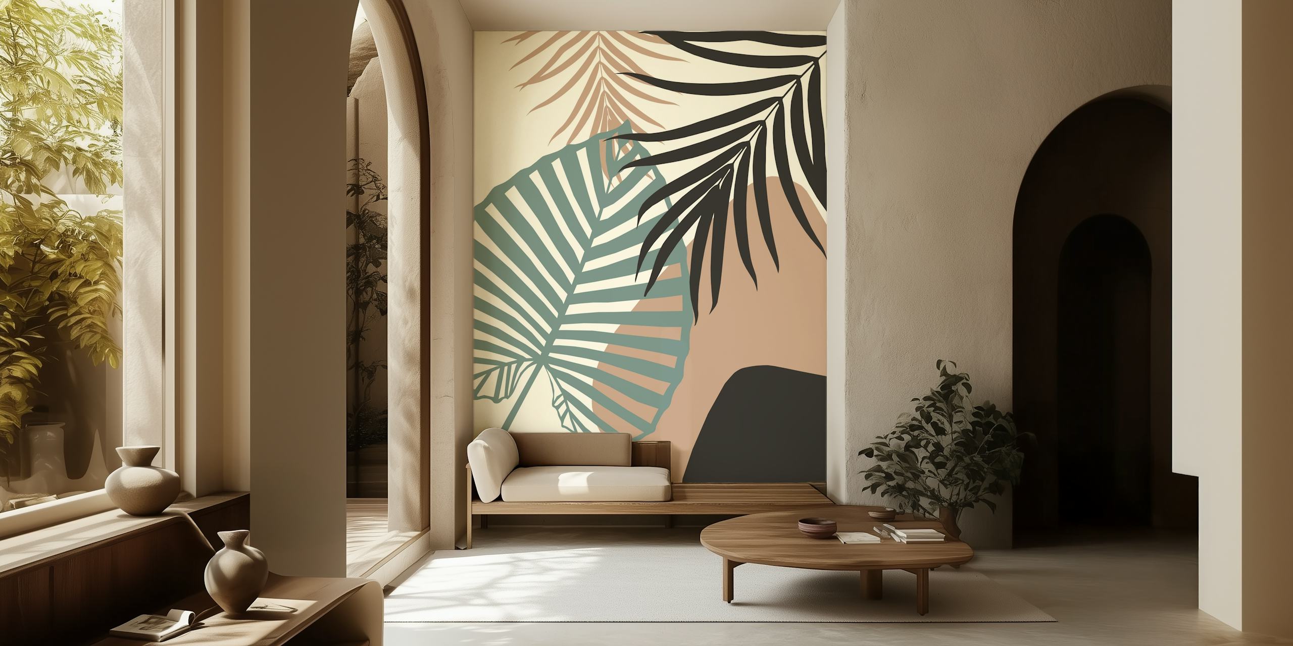 Minimal Jungle Leaves wallpaper in a room