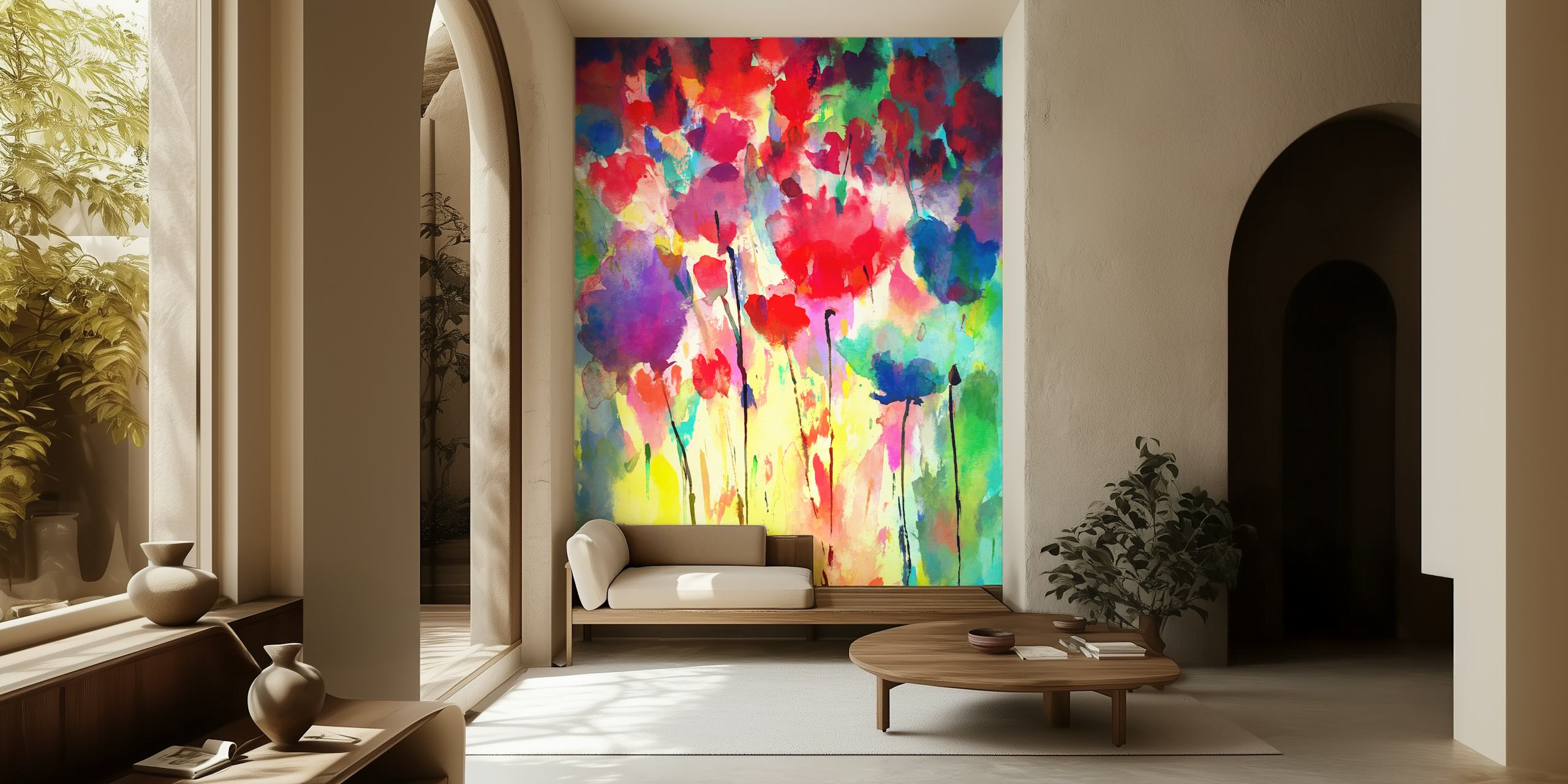 Colorful abstract floral watercolor wallpaper with vibrant hues