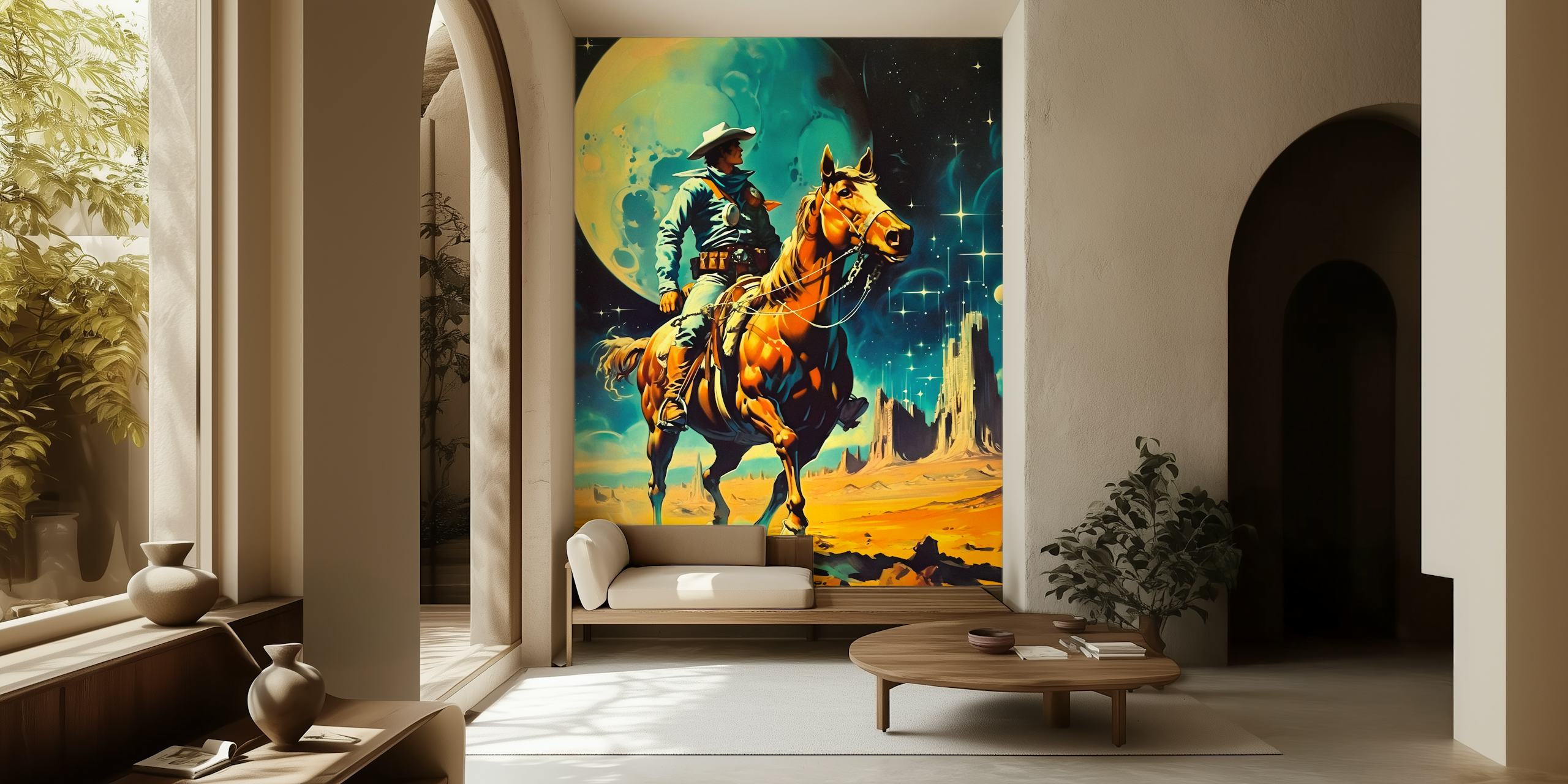 The Space Cowboy wallpaper in a stylish room