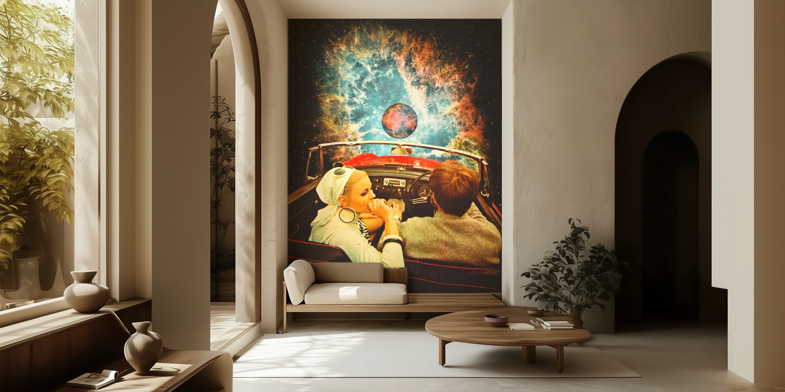 Tapetdesign mit einer kosmischen Szene in einem Raum