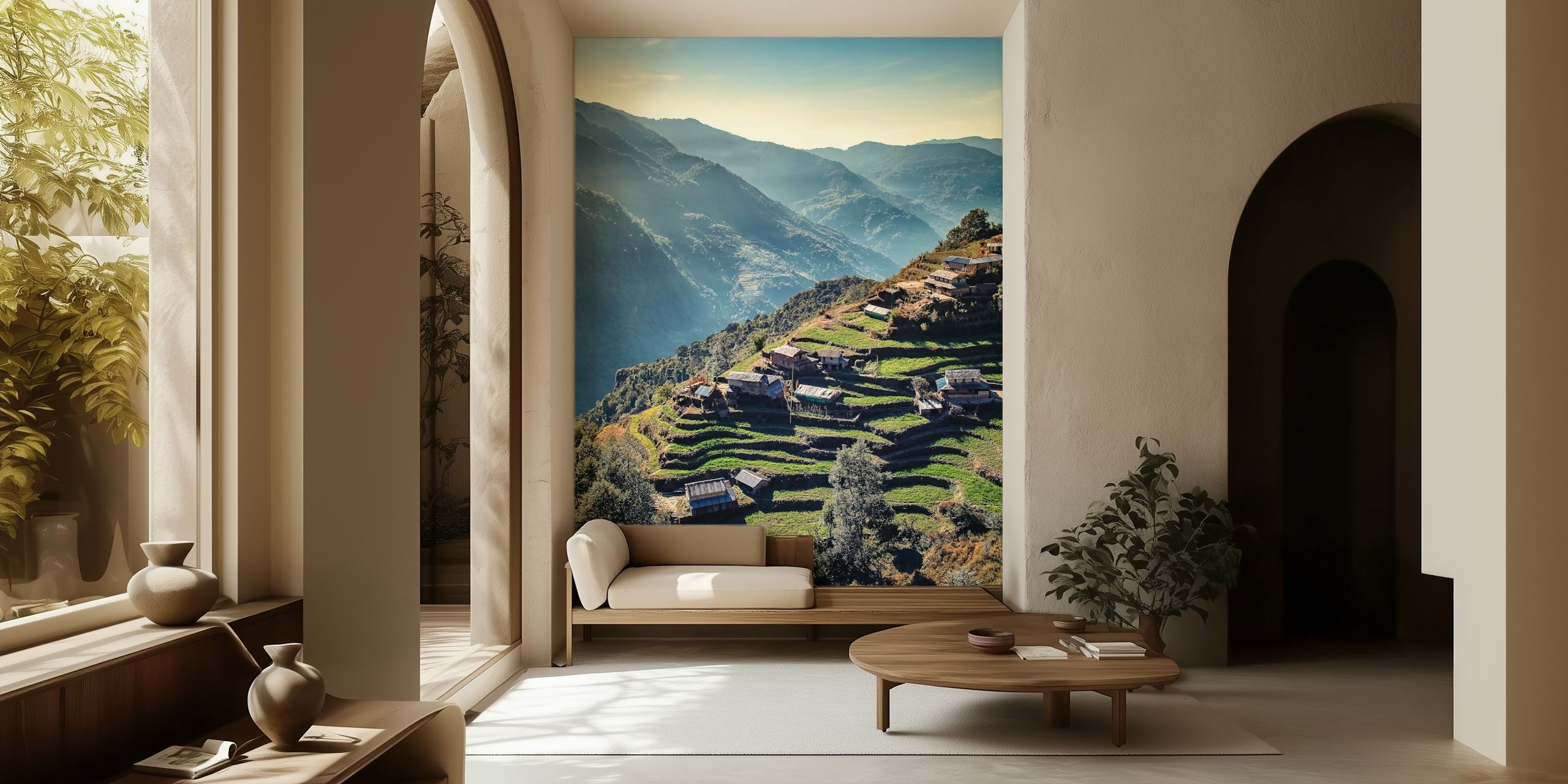 Nepalese landscape wallpaper in a room